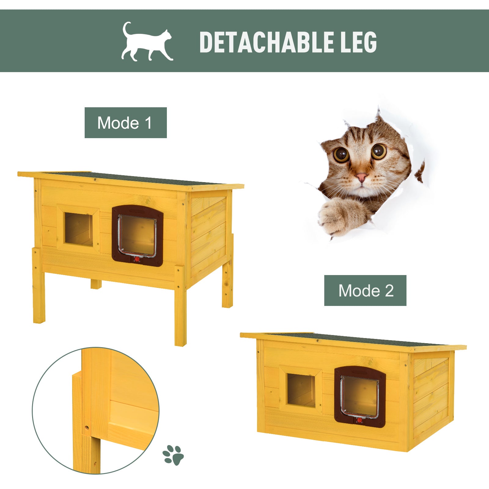 Pawhut Garden Wooden Cat House Hide Cage Outdoor Pet Play Home Water-resistant Roof Kitty Shelter Kennel w/ith Door & Window - North Peak Garden Furniture