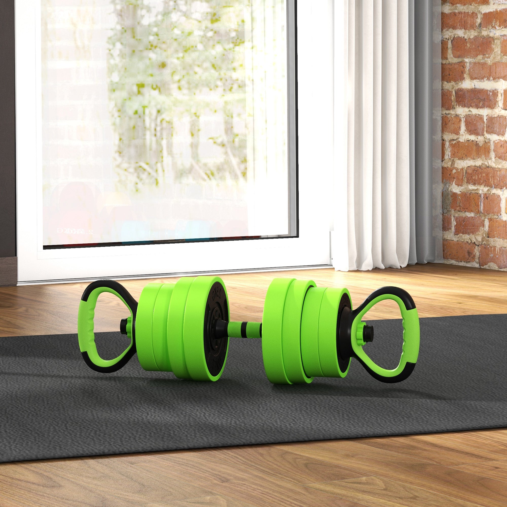 SPORTNOW 30kg Four-In-One Adjustable Weight Dumbbells Set, Barbell, Kettlebell, Push Up Stand - Green - North Peak Garden Furniture