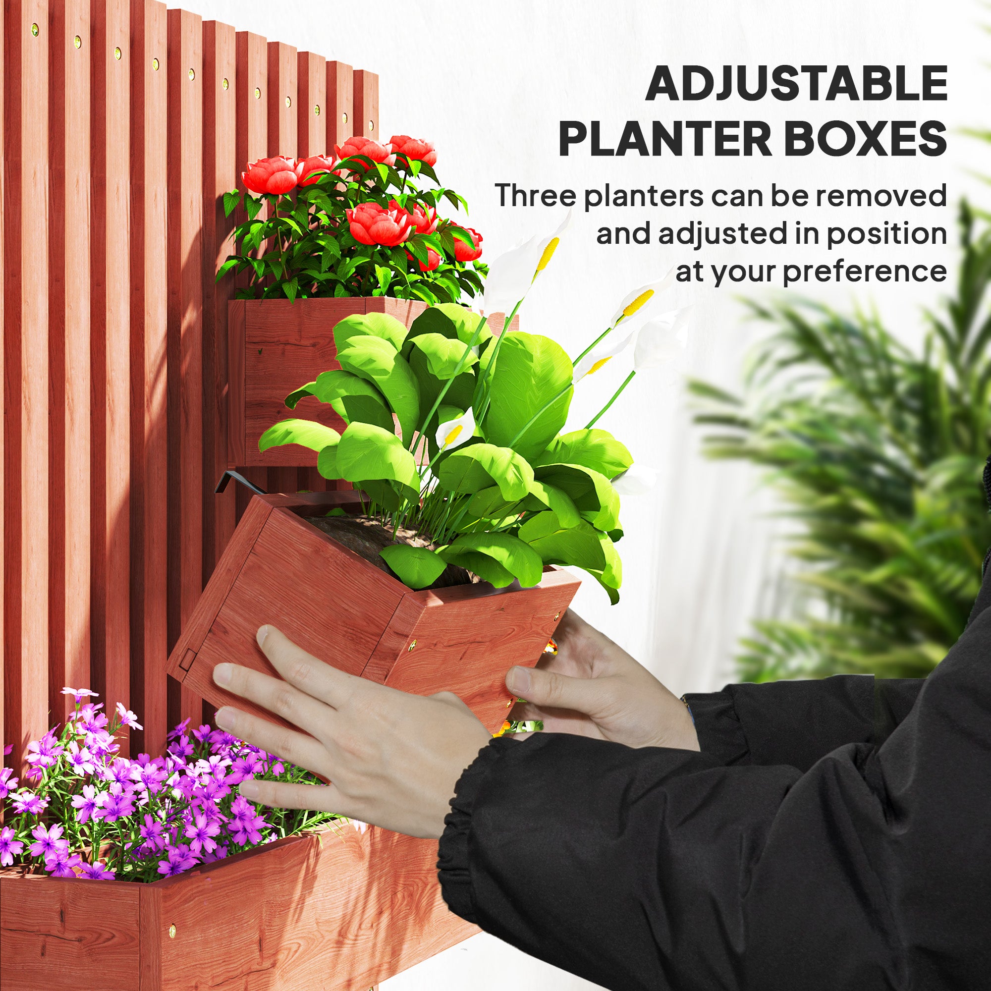 Outsunny Wall-mounted Wooden Garden Planters with Trellis, Drainage Holes and 3 Planter Boxes for Patio, Brown - North Peak Garden Furniture
