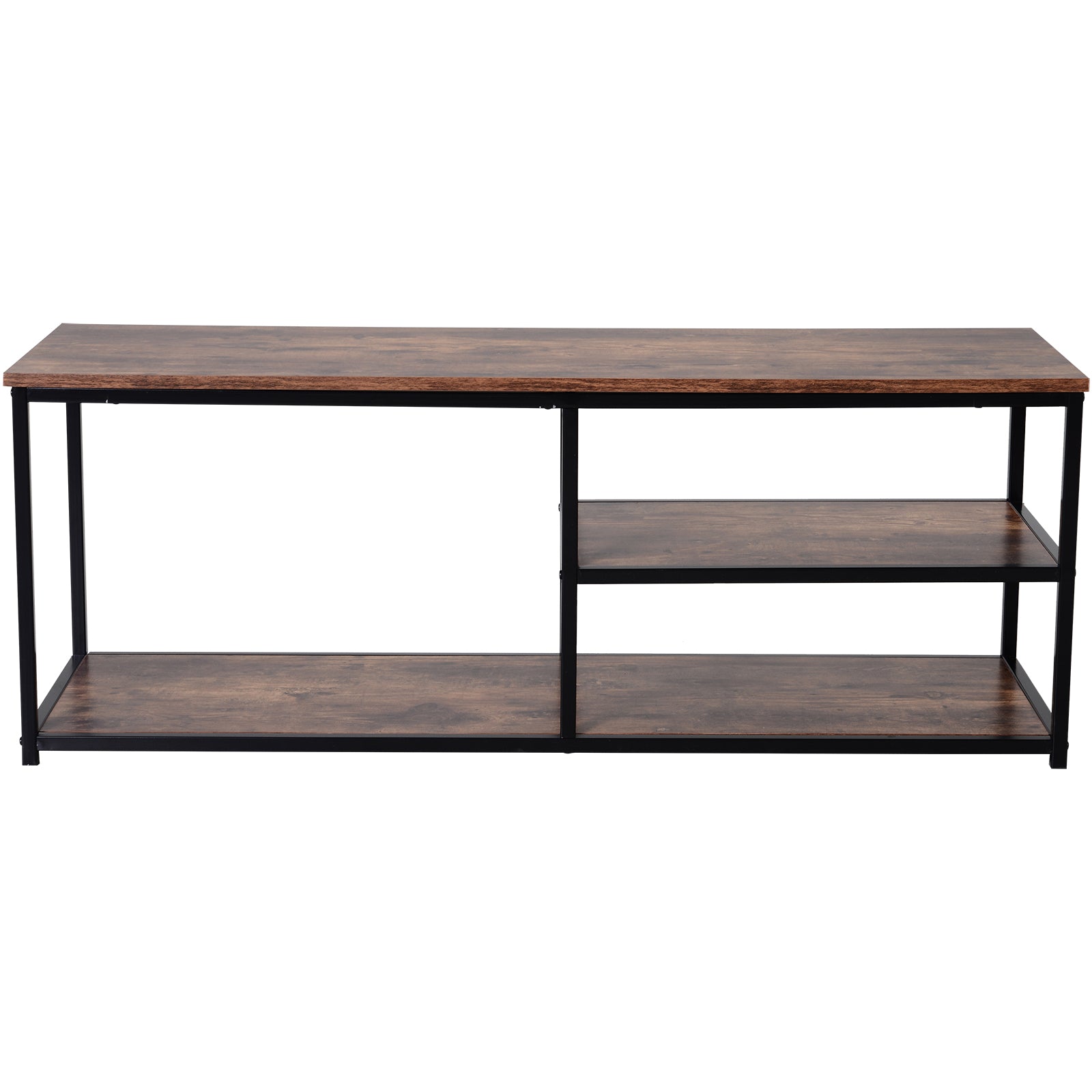 HOMCOM TV Unit for 55 inch TVs, Industrial TV Table with 2 Storage Shelves and Metal Frame, Entertainment Unit For living Room, Rustic Brown - North Peak Garden Furniture