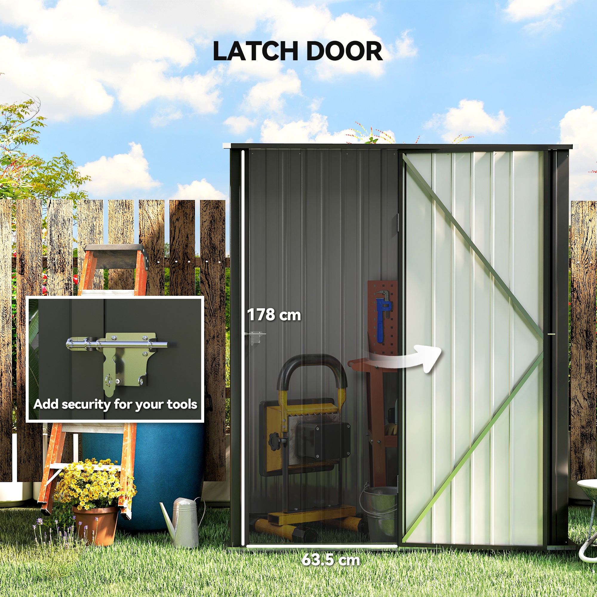 Outsunny Outdoor Storage Shed, Garden Metal Storage Shed w/ Single Door for Garden, Patio, 5.3ft x 3.1ft, Black