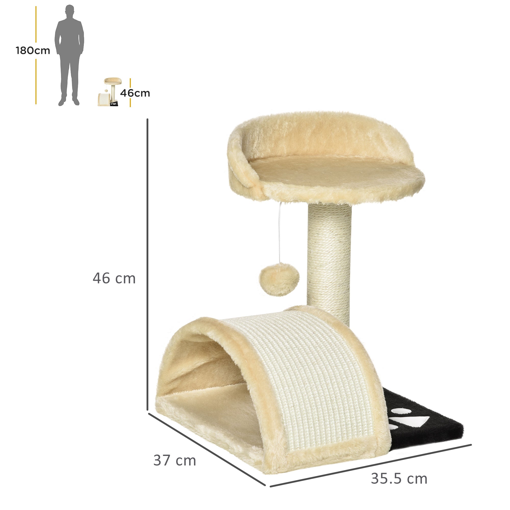 PawHut Cat Tree Scratching Scratcher Post Kitten Activity Centre Climber Hanging Ball Beige - North Peak Garden Furniture