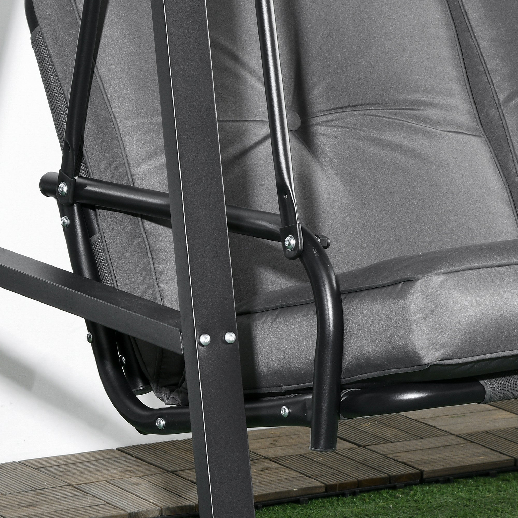 Outsunny Two-Seater Garden Swing Bench, with Adjustable Canopy - Dark Grey