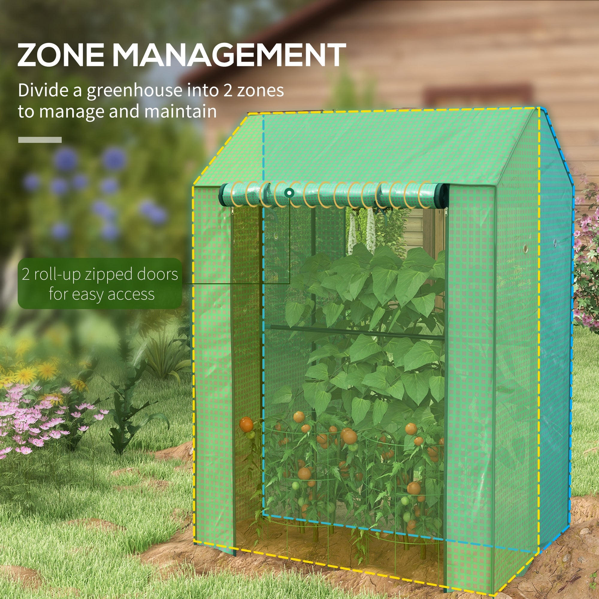 Outsunny Petite Greenhouse: Roll-up Doors, Ventilation Holes, Reinforced Green Cover, 100 x 80 x 150cm | Aosom UK