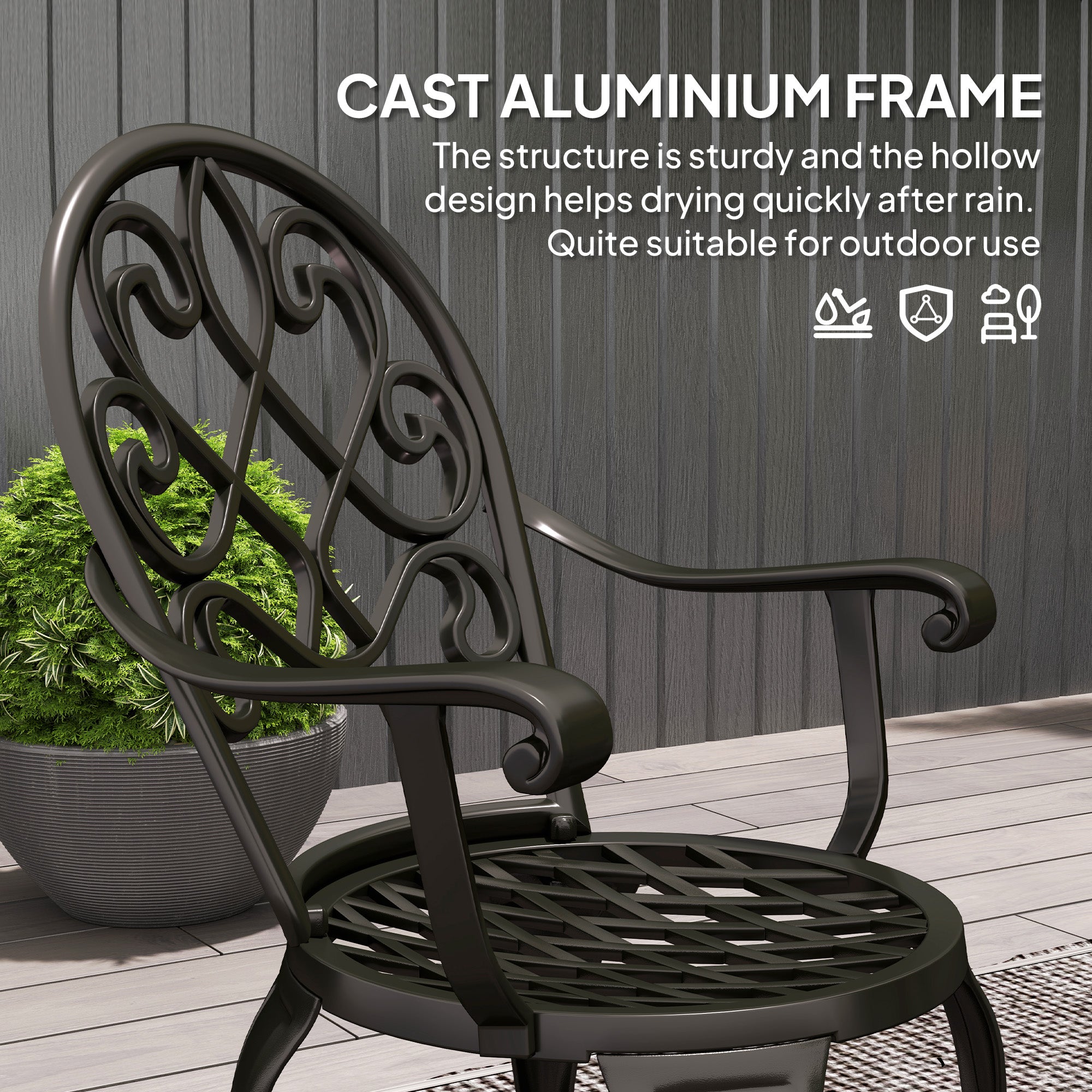 Outsunny Three-Piece Elegant Aluminium Garden Set - Black - North Peak Garden Furniture