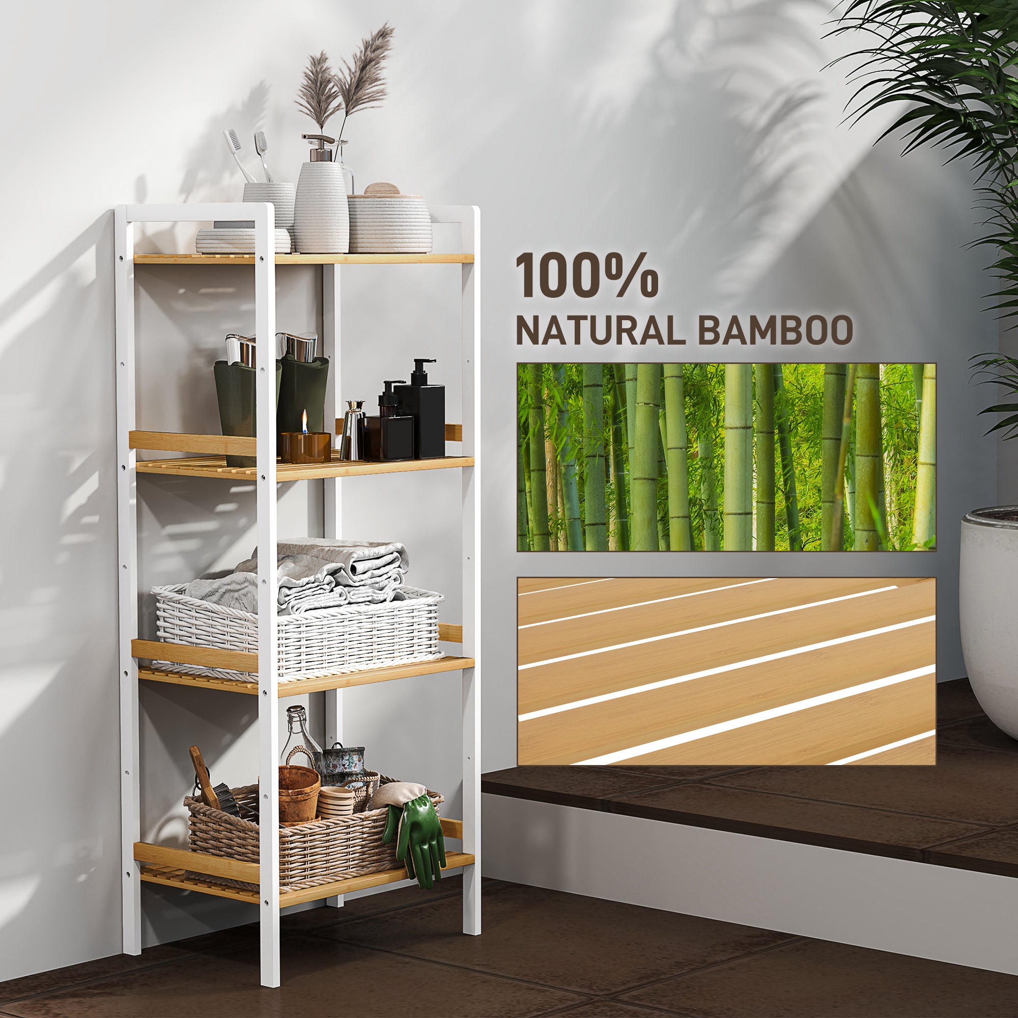 HOMCOM Four-Tier Bamboo Adjustable Shelf Storage Unit - North Peak Garden Furniture