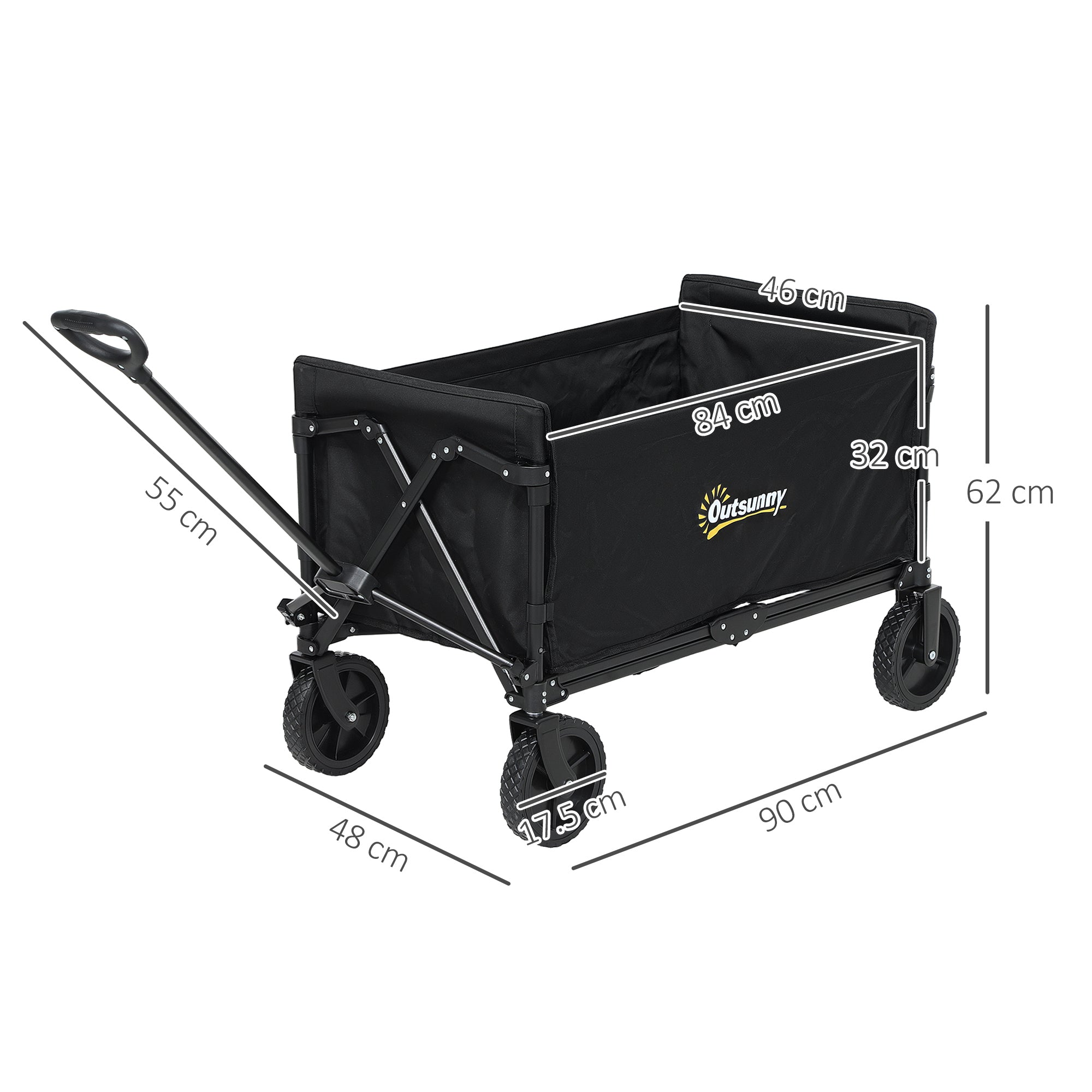 Outsunny 120L Folding Garden Trolley Cart, Outdoor Collapsible Wagon with Wheels and Adjustable Handle for Beach, Camping, Festival, Black - North Peak Garden Furniture