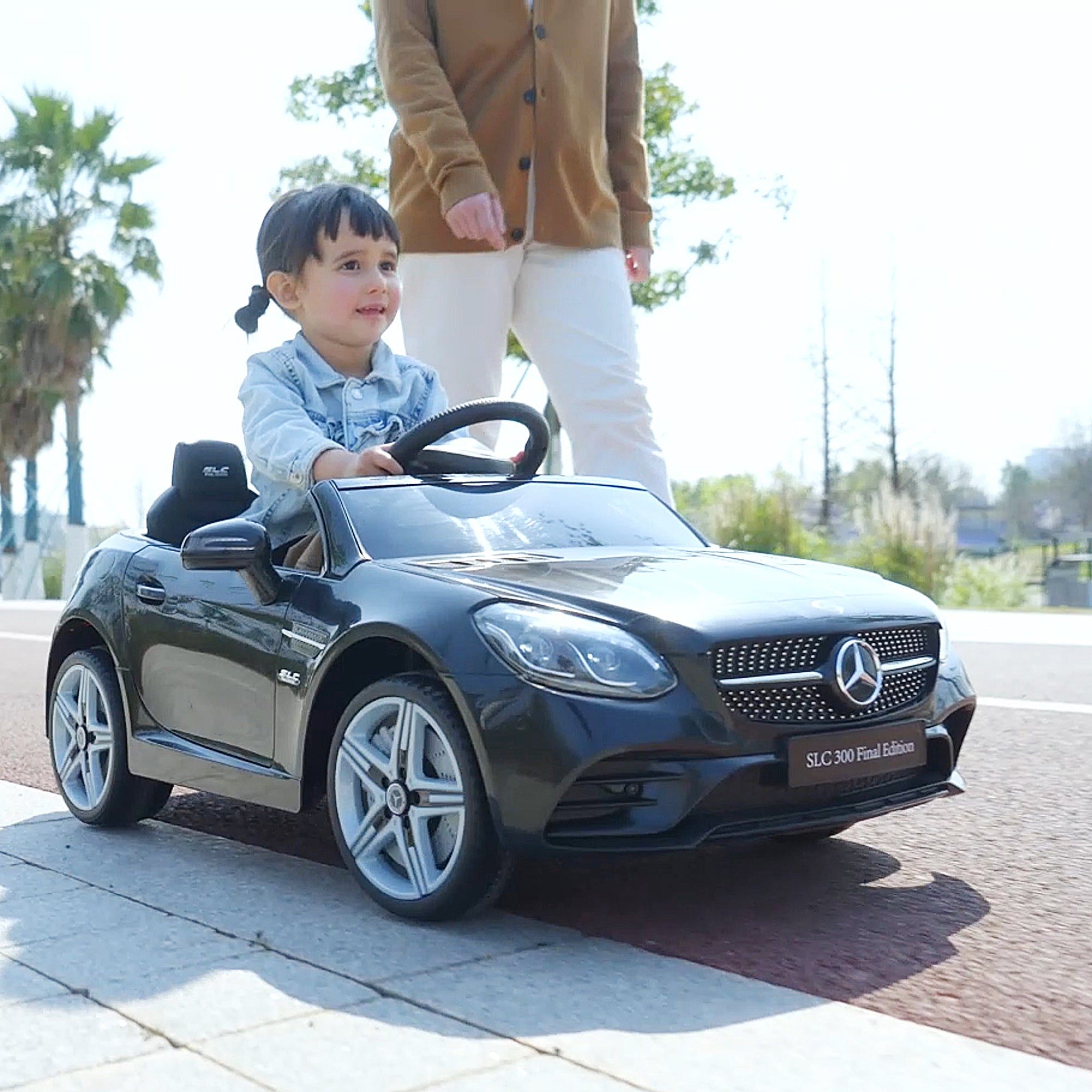 AIYAPLAY Benz SLC 300 Licensed 12V Kids Electric Ride On Car with Parental Remote Two Motors Music Lights Suspension Wheels for 3-6 Years Black