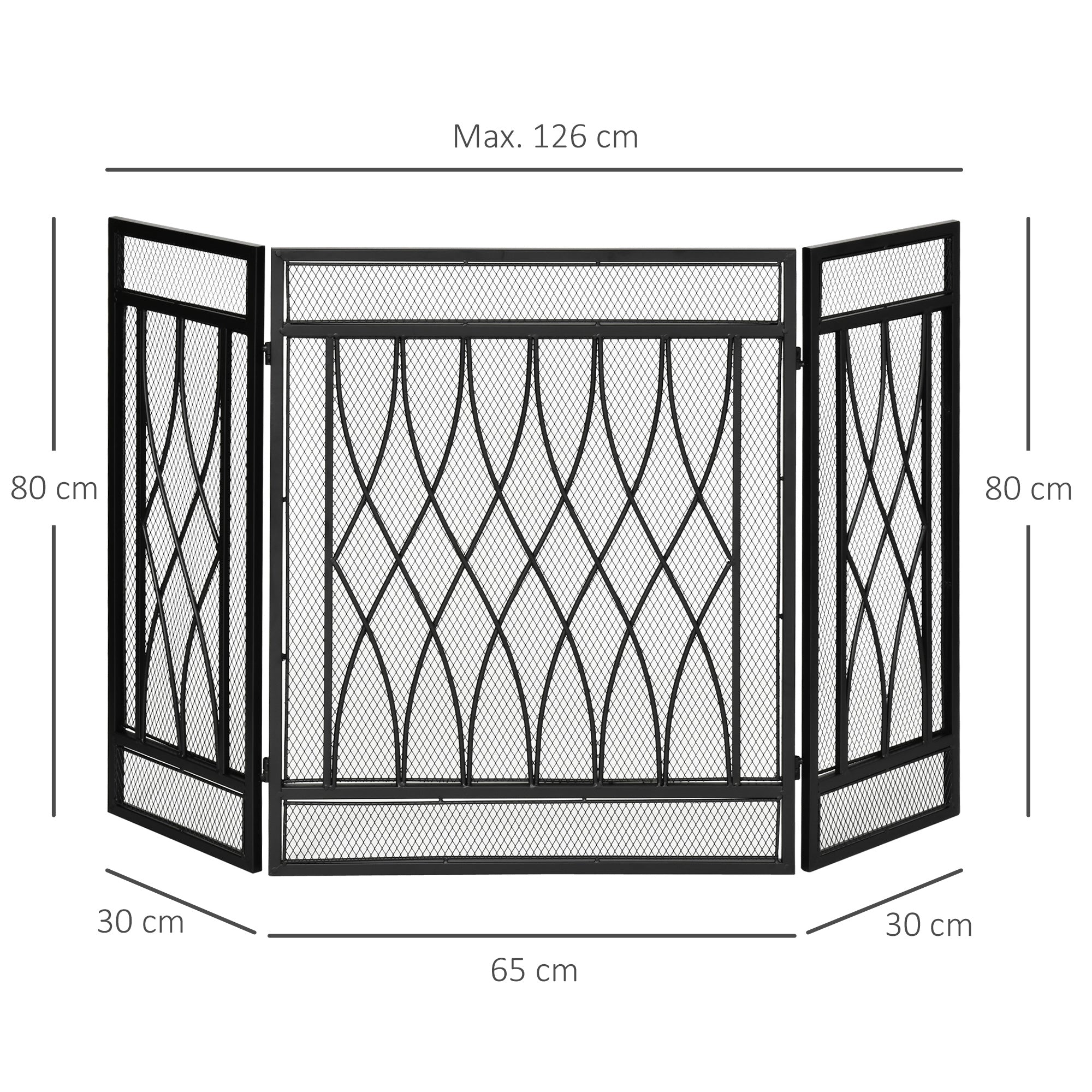 HOMCOM 126cm 3-Panel Metal Folding Fireplace Screen Heat Flame Protective Guard Child Pet Home Spark Barrier Surround w/ Mesh Pattern