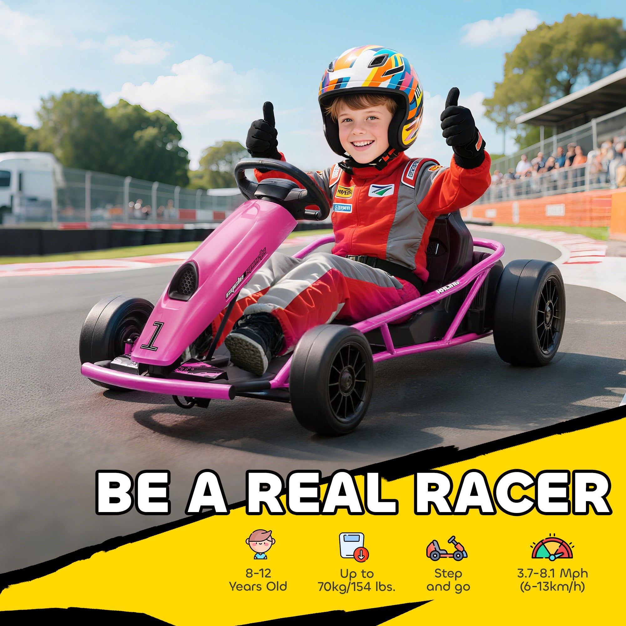 HOMCOM 24V Electric Go Kart for Kids, Drift Ride-On Racing Go Kart with 2 Speeds, for Boys Girls Aged 8-12 Years Old, Pink - North Peak Garden Furniture
