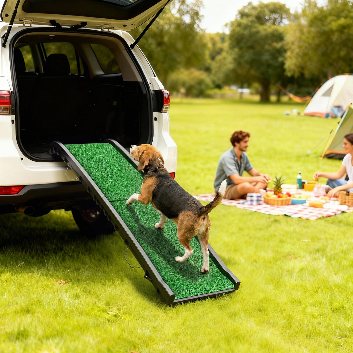 PawHut Foldable Dog Ramp with Artificial Anti-slip Surface, Portable & Lightweight, for Cars, Home, 155 x 38.5 x 15.5 cm