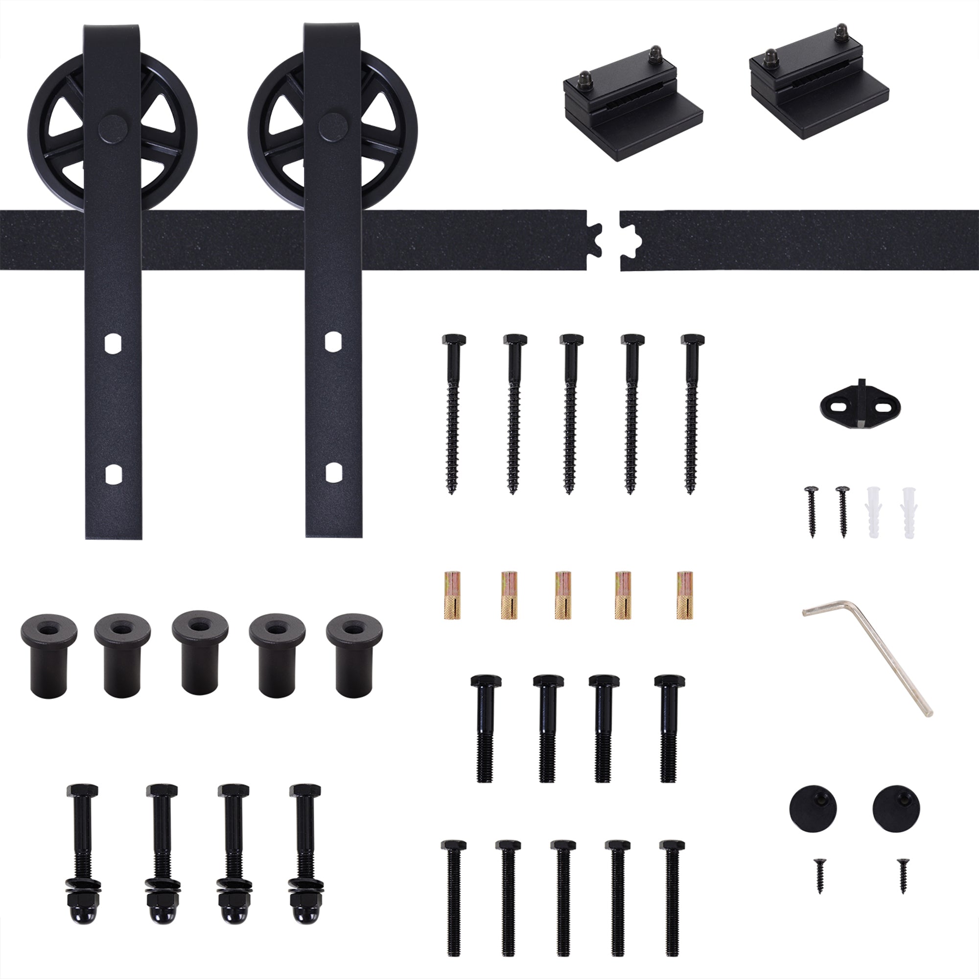 HOMCOM 6.6 FT/ 2000mm Carbon Steel Sliding Barn Door Kits Hardware Closet Set Track System for Single Wooden Door Industrial Wheel Style Roller - North Peak Garden Furniture