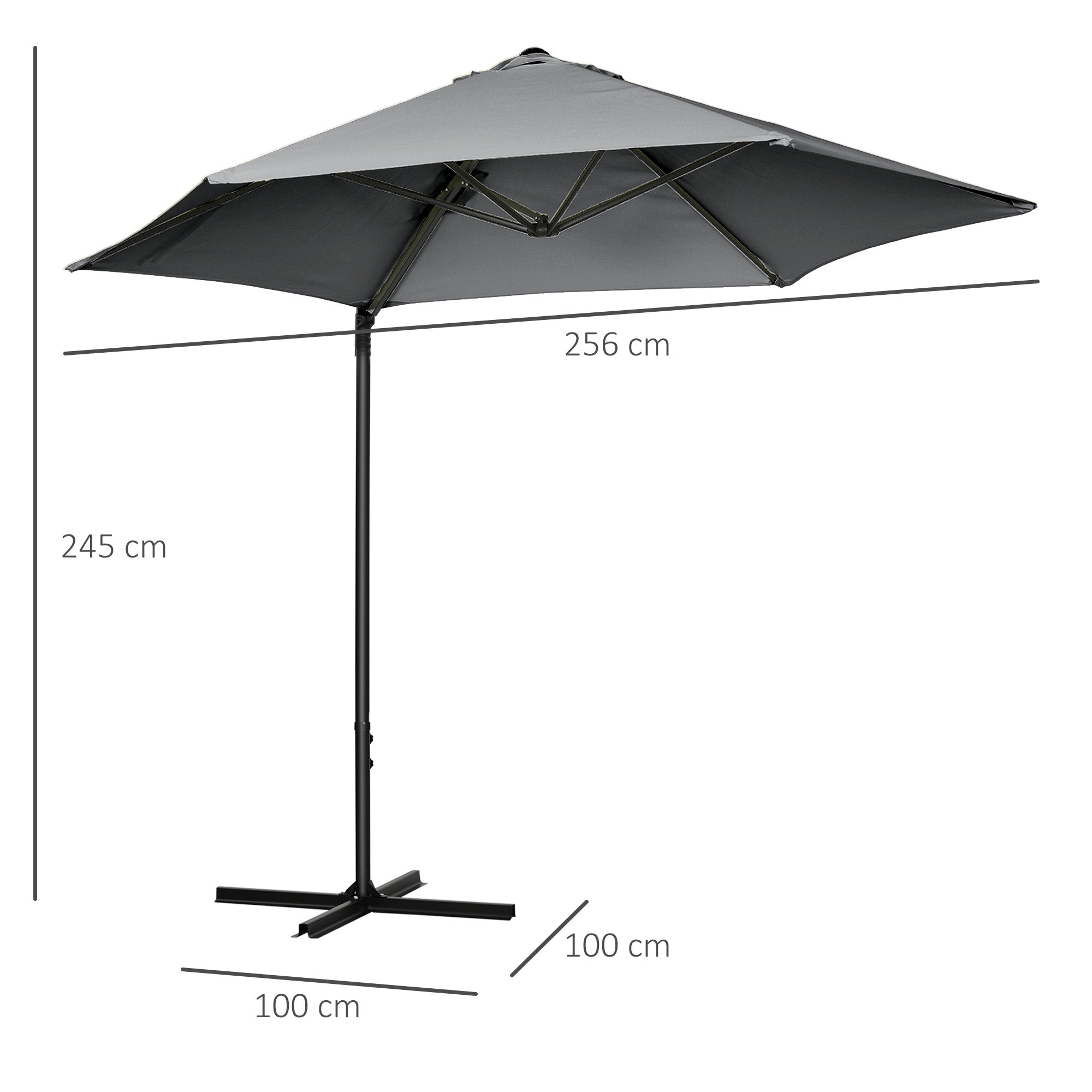Outsunny 2.5M Garden Cantilever Parasol with 360° Rotation, Offset Roma Patio Umbrella Hanging Sun Shade Canopy Shelter with Cross Base, Dark Grey - North Peak Garden Furniture