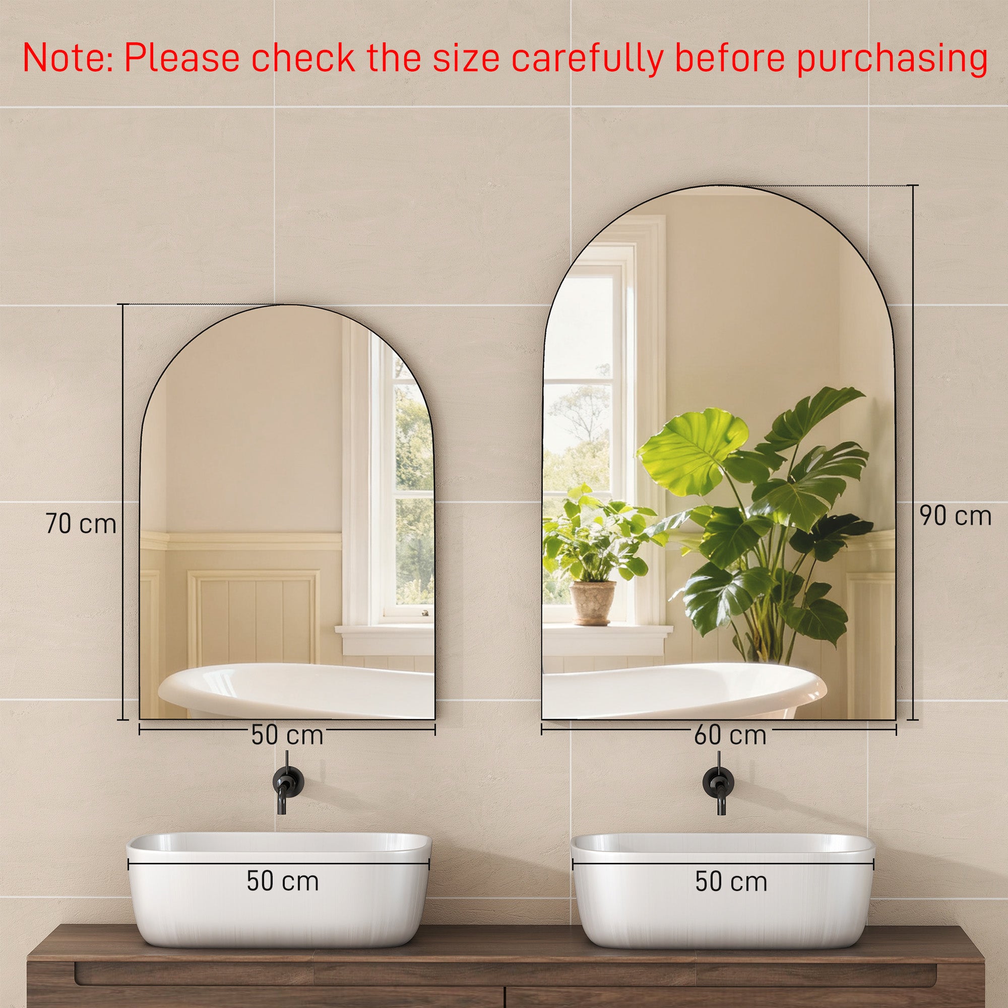 HOMCOM 60 x 90cm Arched Home Mirror - Black