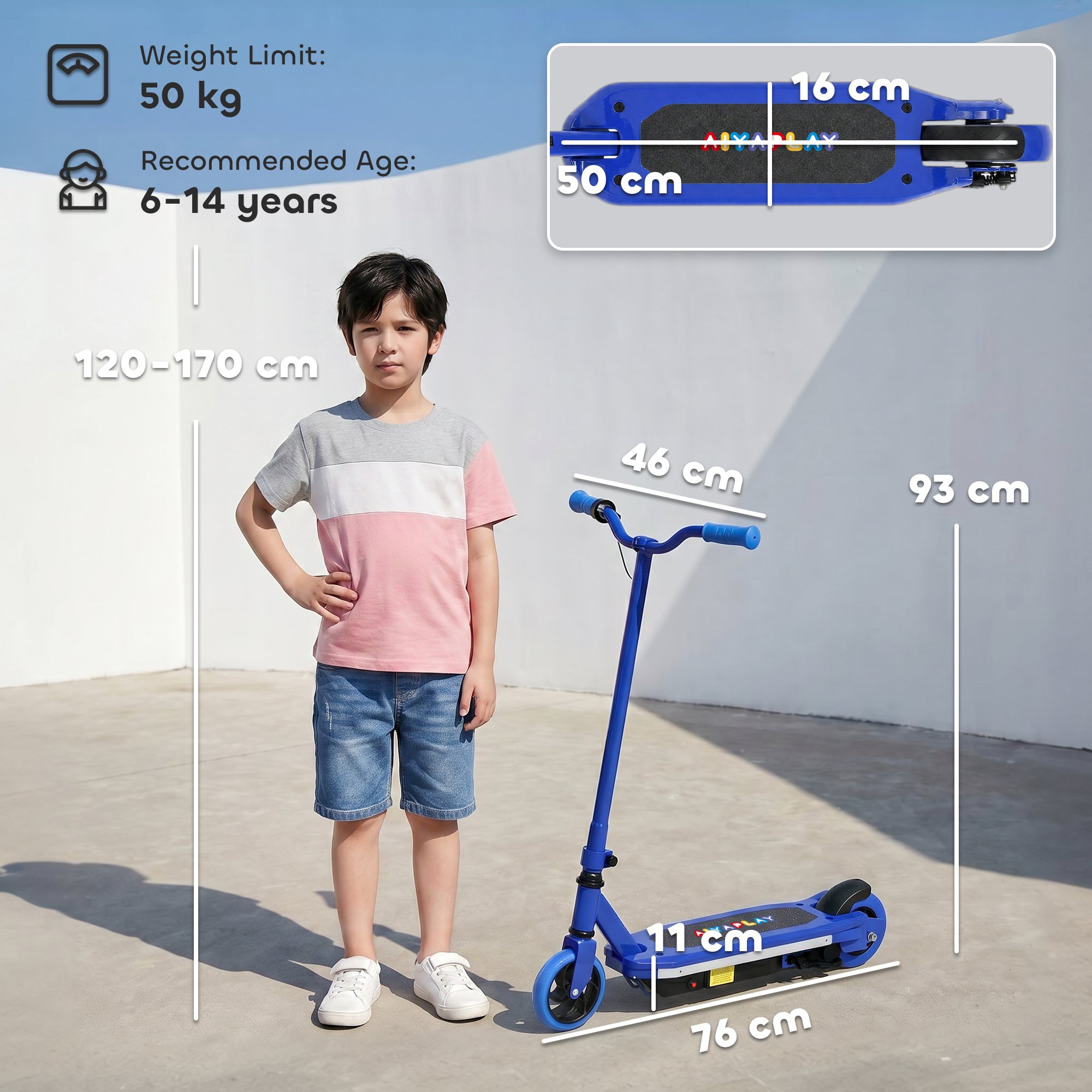AIYAPLAY Electric Scooter for Ages 6-14, with Colourful Light and Electric Brake, Electric Scooter E Scooter, Up to 10 KM/H & 8 KM, Blue