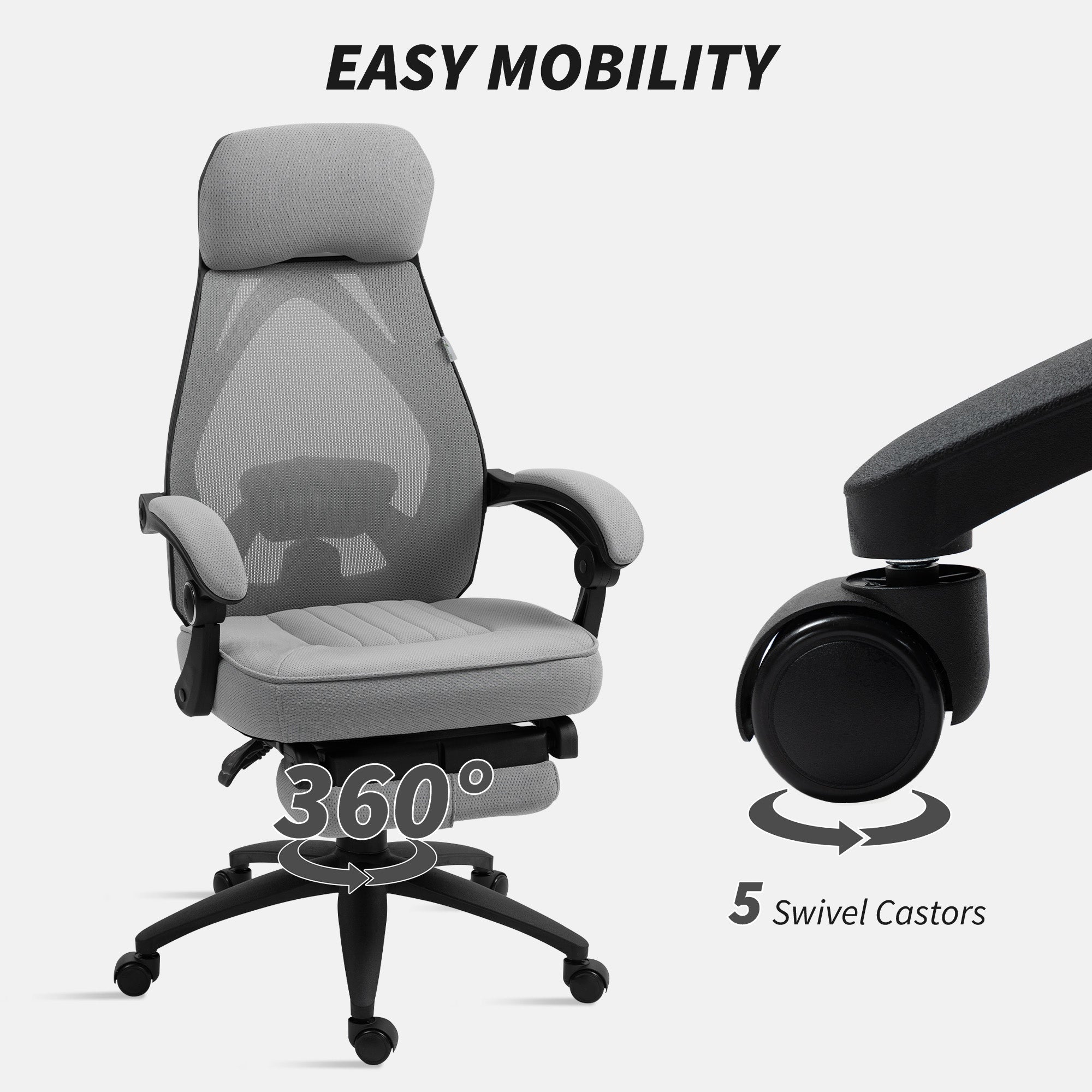 Vinsetto Office Chair with Footrest, High Back Swivel Desk Chair with Adjustable Height and Headrest for Home Office, Dark Grey - North Peak Garden Furniture