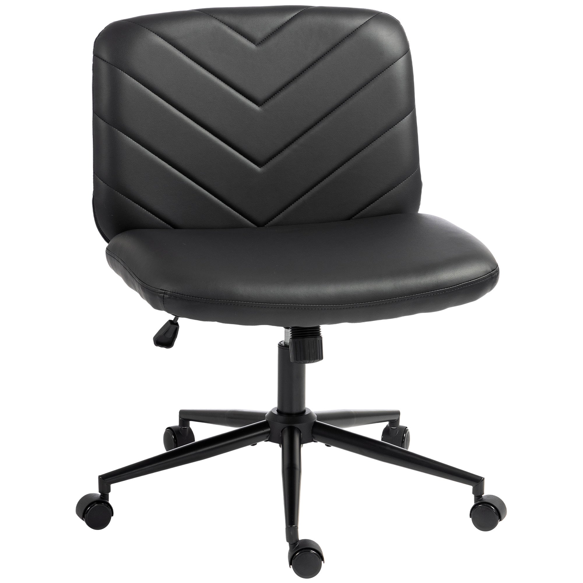 HOMCOM Home Office Desk Chair Height Adjustable Swivel Chair Cross Legged Wide Seat Swivel Wheels Black