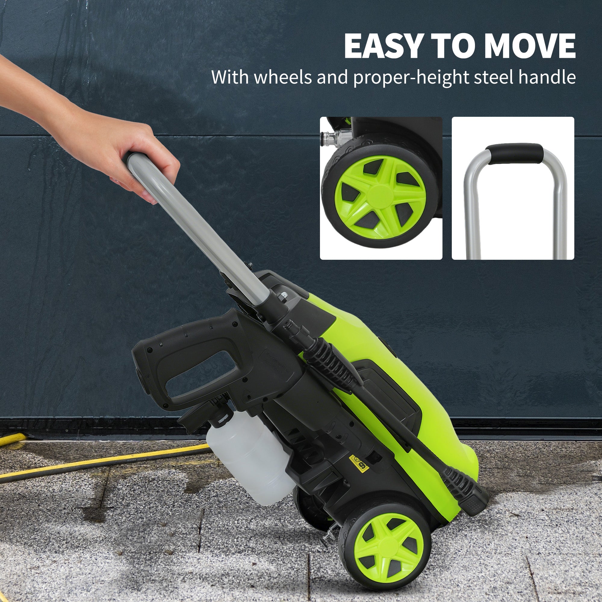 Outsunny 1800W High Pressure Washer, 150 Bar Pressure, 420 L/h Flow, Portable Electric Power Washer Jet Wash Cleaner with Adjustable Nozzle, 6M Hose, Steel Handle for Home Patio Car Driveway, Green - North Peak Garden Furniture