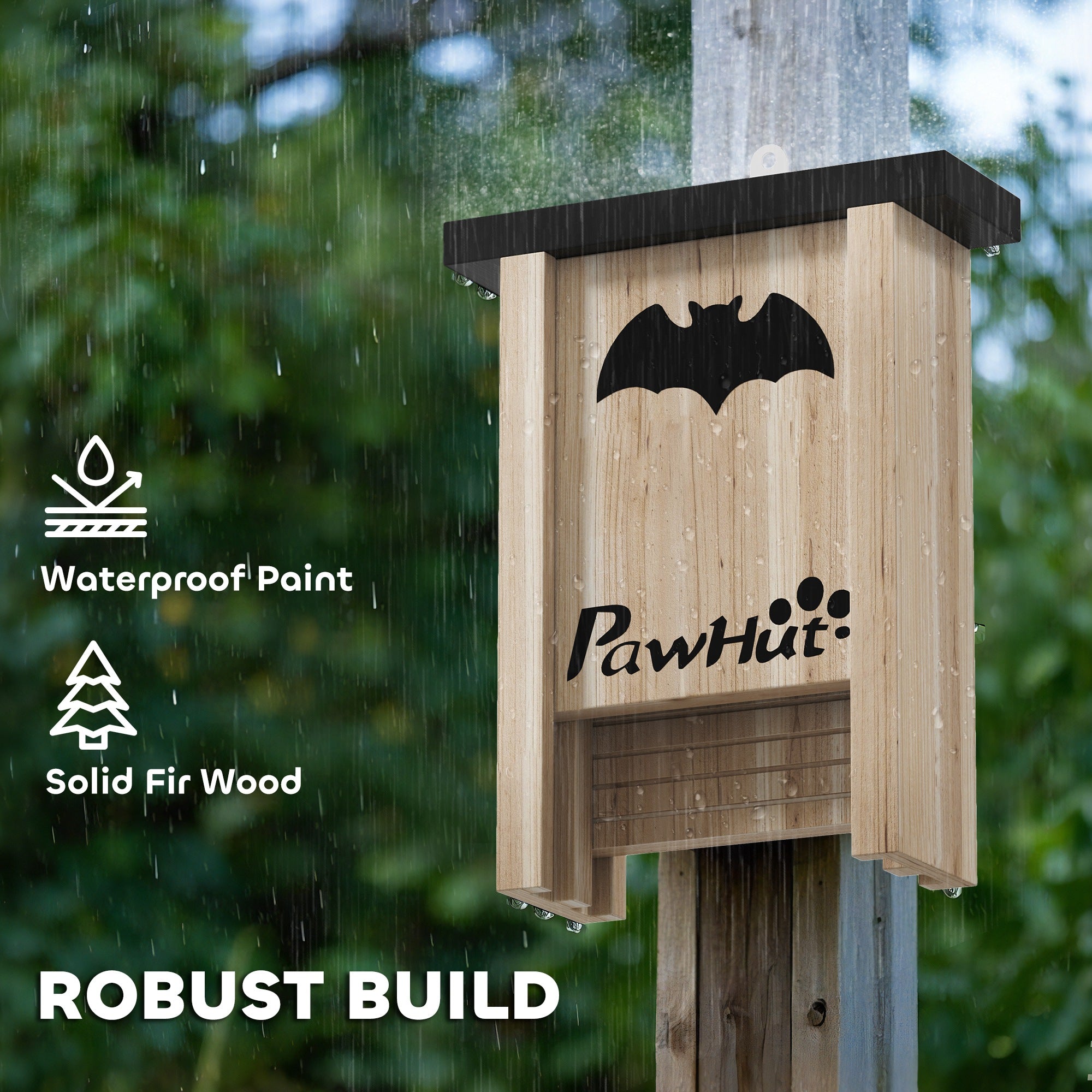 PawHut 3PCs Wooden Bat Boxes, Bat Houses Designed to Attract Bats & Easy to Hang for Outdoor, Garden, Farm, 18 x 6 x 22.5 cm