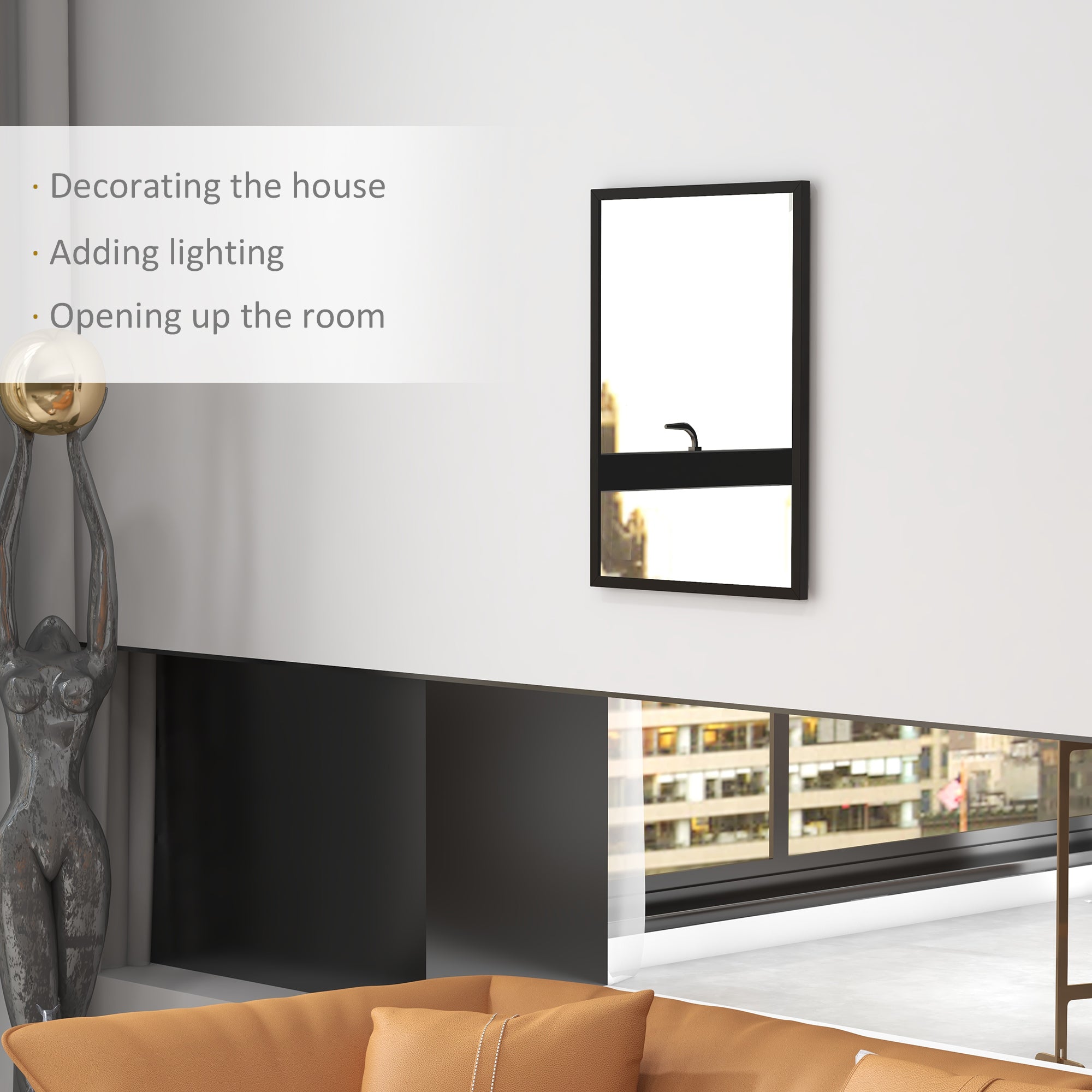 HOMCOM Wall Bathroom Mirror, 70 x 50 cm Wall-Mounted Mirror for Living Room, Bedroom, Hallway, Black - North Peak Garden Furniture