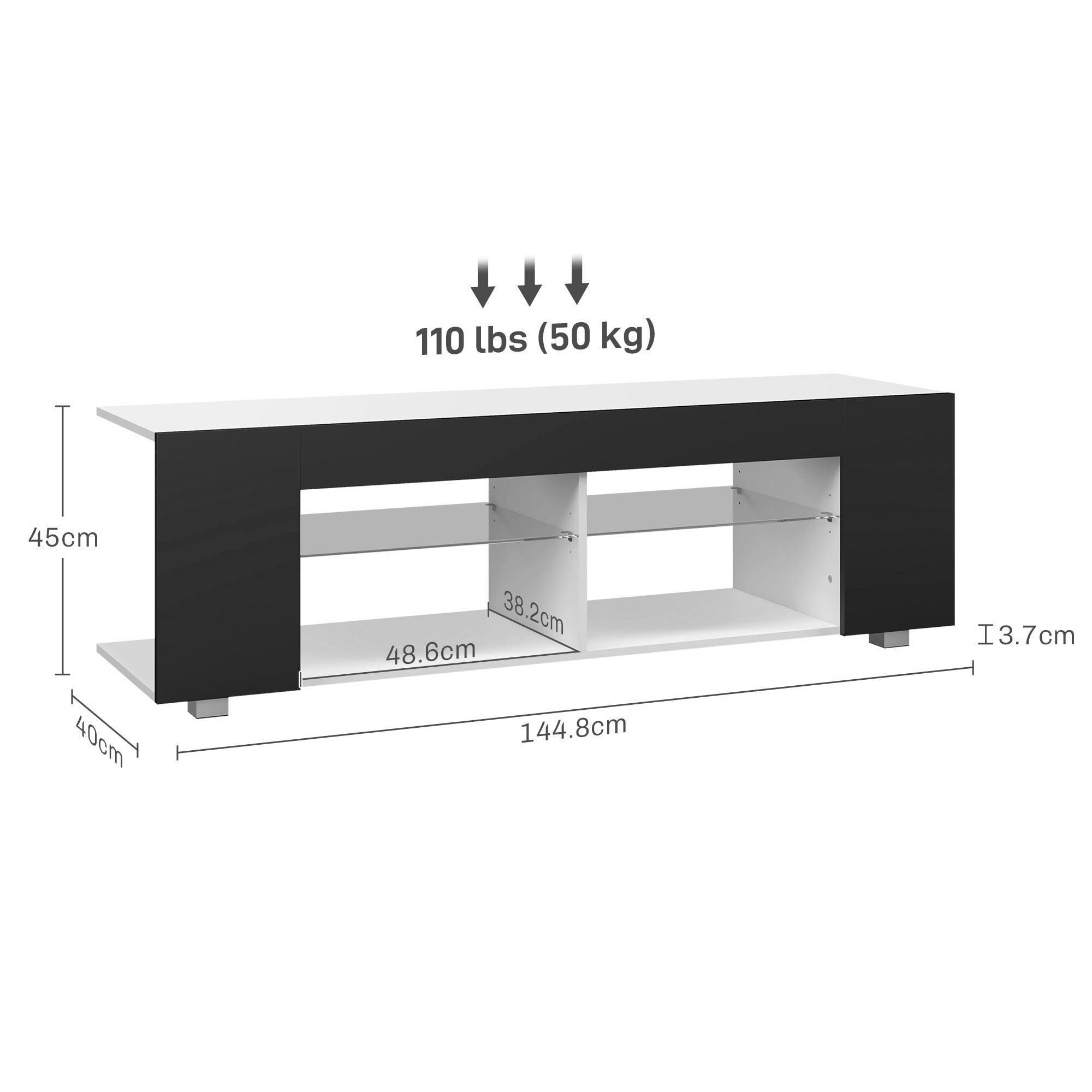 HOMCOM Multi-Shelf TV Cabinet, with Adjustable LED Lights - Black - North Peak Garden Furniture