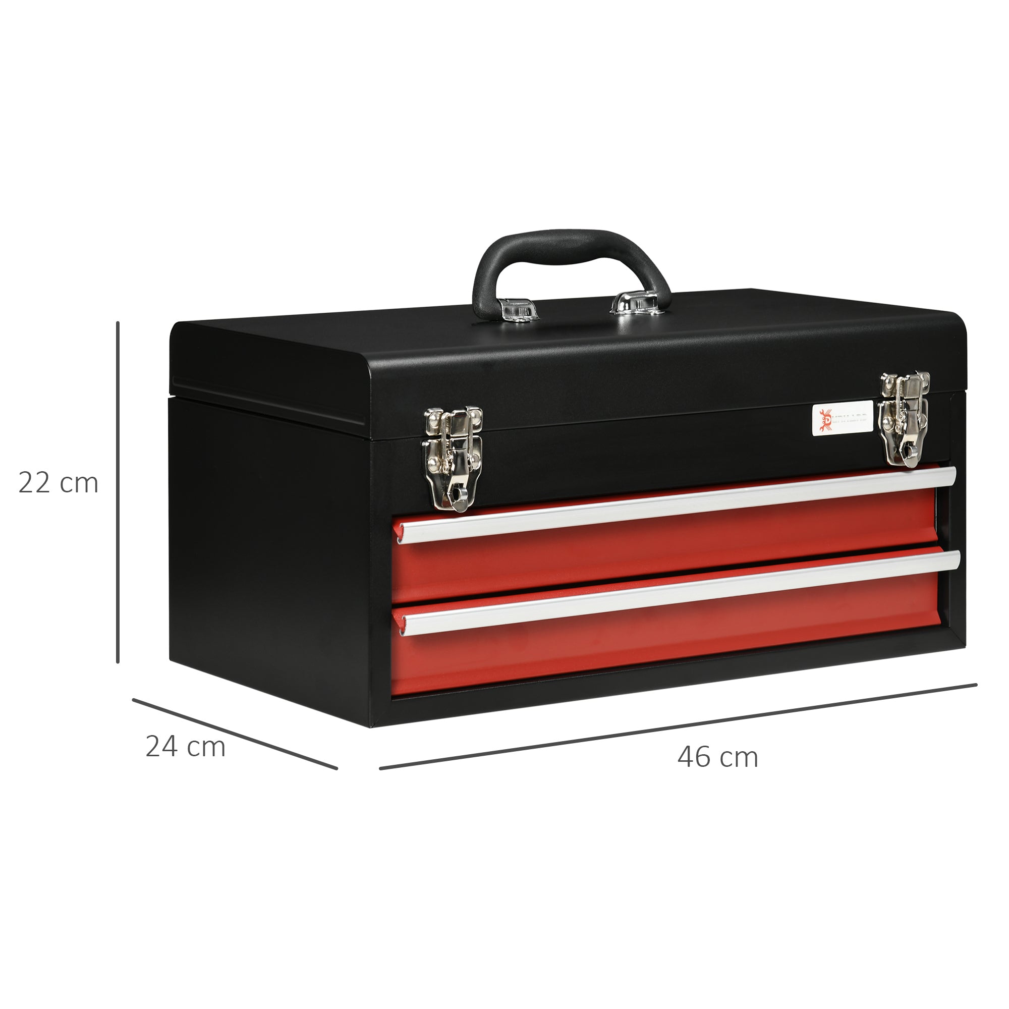 DURHAND 2 Drawer Tool Chest, Lockable Metal Tool Box with Ball Bearing Runners, Portable Toolbox, 460mm x 240mm x 220mm, Black - North Peak Garden Furniture