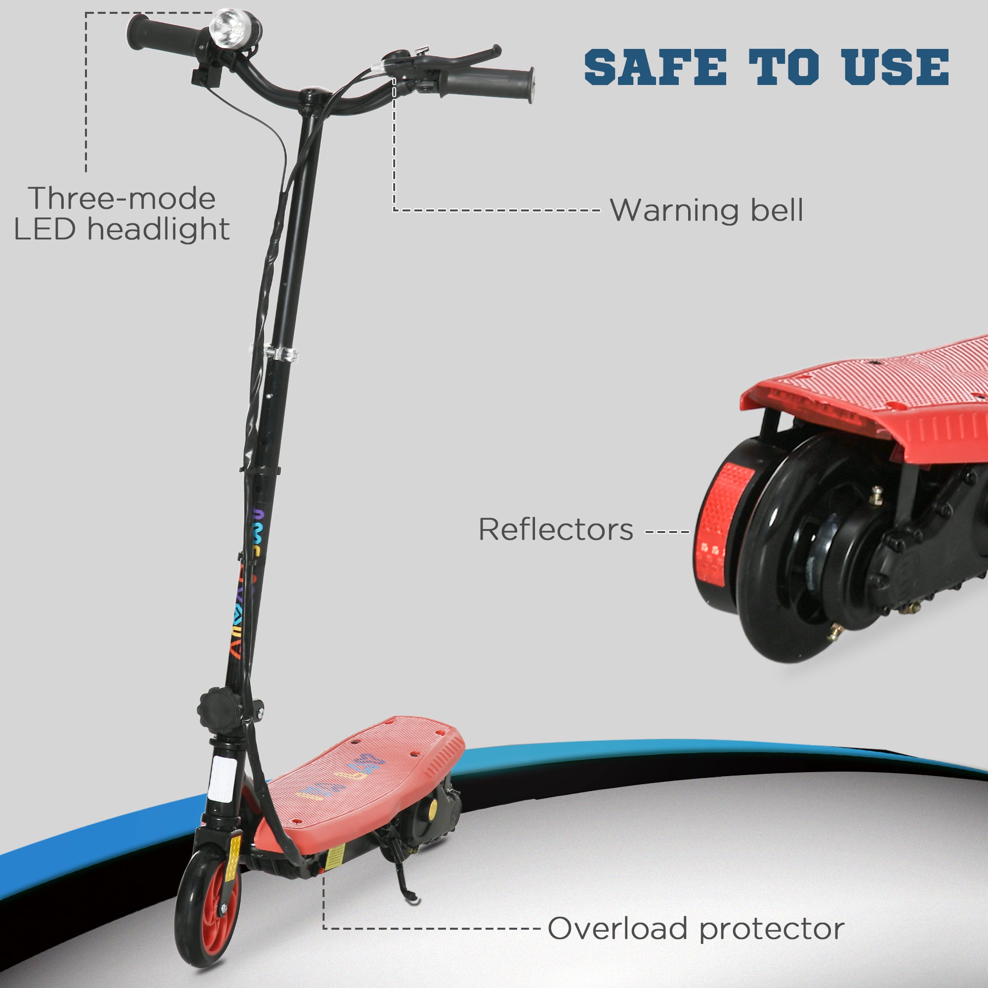 HOMCOM Foldable Electric Scooter, with LED Headlight, for Ages 7-14 Years - Red - North Peak Garden Furniture