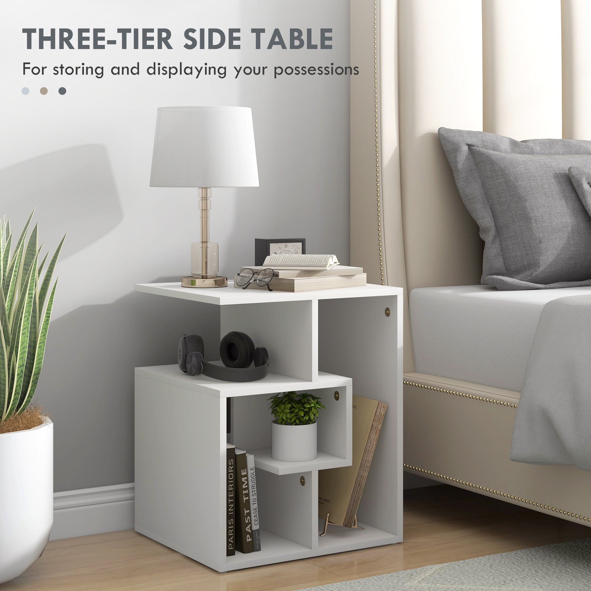 HOMCOM Side Table, 3 Tier End Table with Open Storage Shelves, Living Room Coffee Table Organiser Unit, Set of 2, White - North Peak Garden Furniture