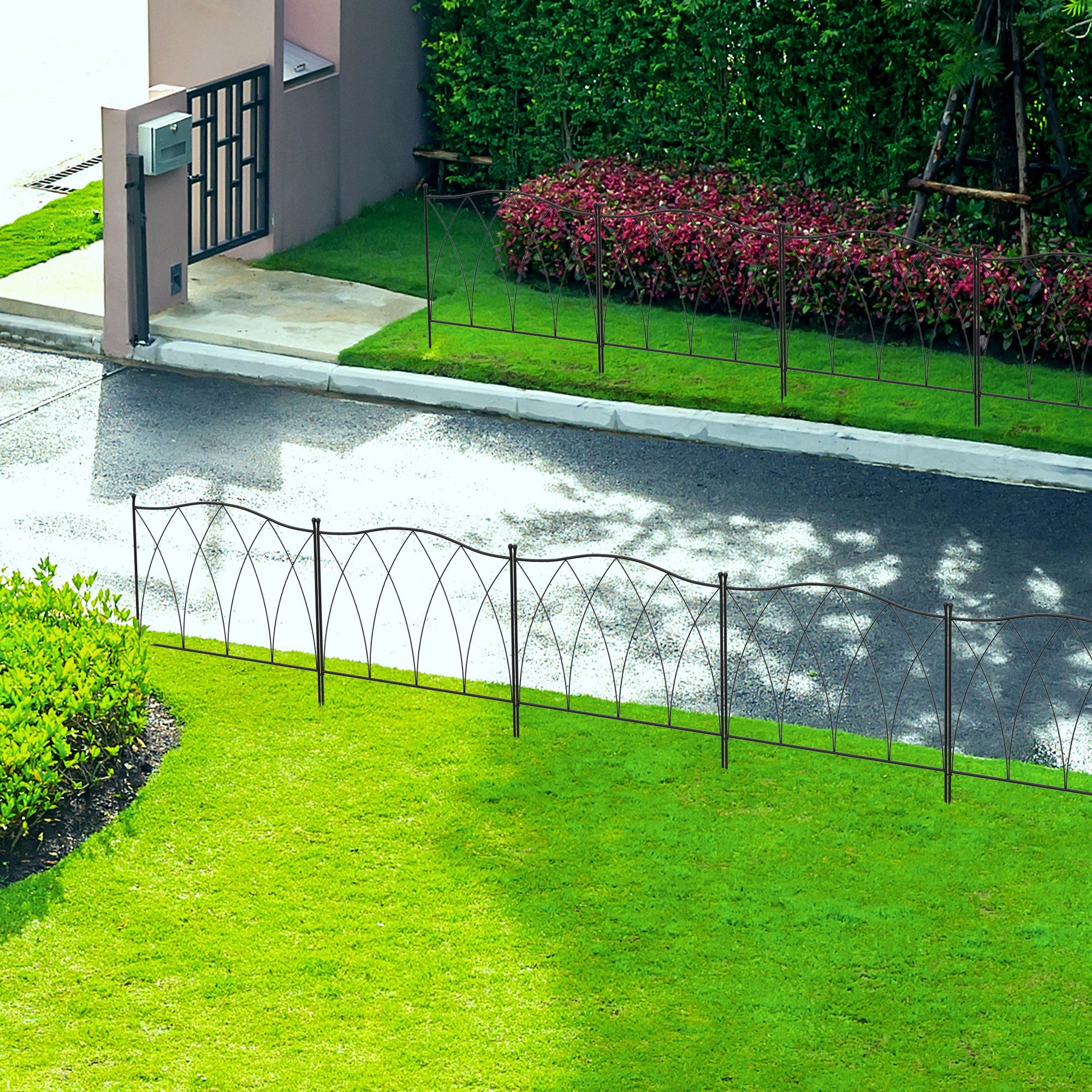 Outsunny Set of Five 61.5cm Decorative Metal Fence Panels - Black - North Peak Garden Furniture