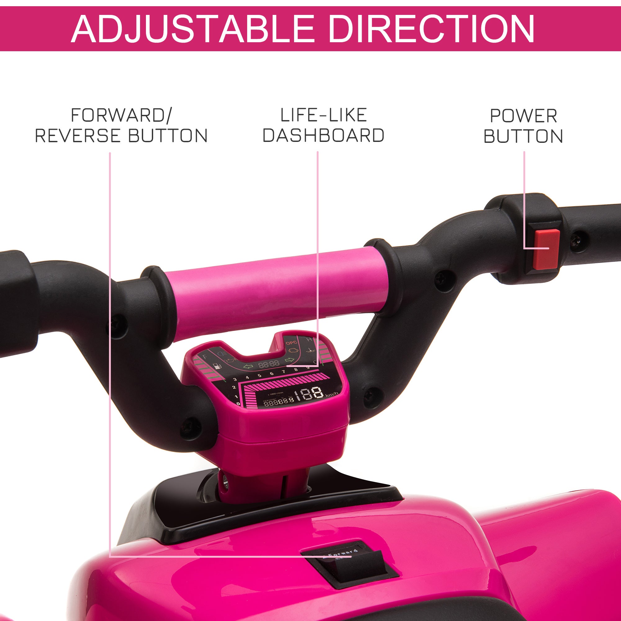 HOMCOM 6V Kids Electric Ride on Car ATV Toy Quad Bike Four Big Wheels w/ Forward Reverse Functions Toddlers for 18-36 Months Old Pink - North Peak Garden Furniture