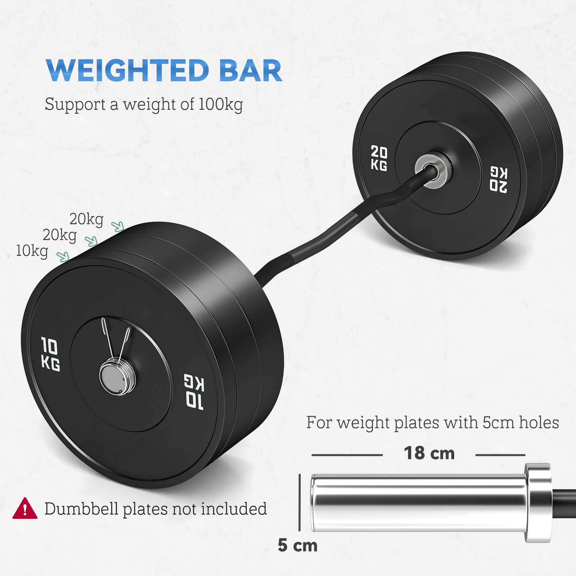 SPORTNOW 120cm EZ Barbell Bar for 5cm Weight Plates, with Spring Clips, 8kg - North Peak Garden Furniture