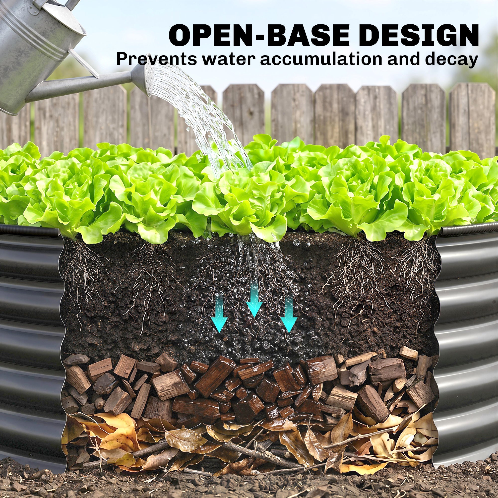 Outsunny Galvanised Raised Garden Bed with Safety Edging, Outdoor Raised Planter Box with Gloves, 120 x 120 x 43cm, Dark Grey