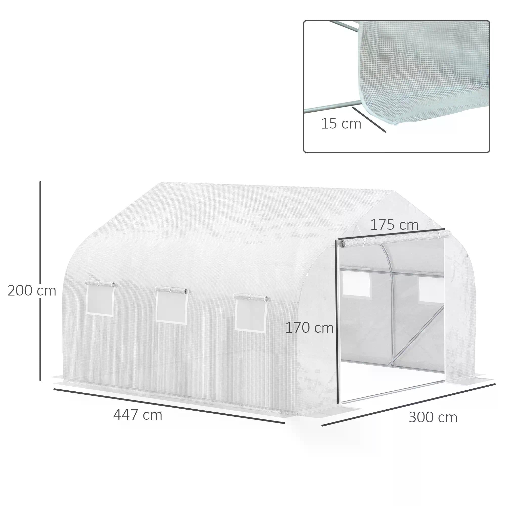 Outsunny Walk In Greenhouse Cover Replacement Plant Growhouse PE Cover 4.5x3x2m White