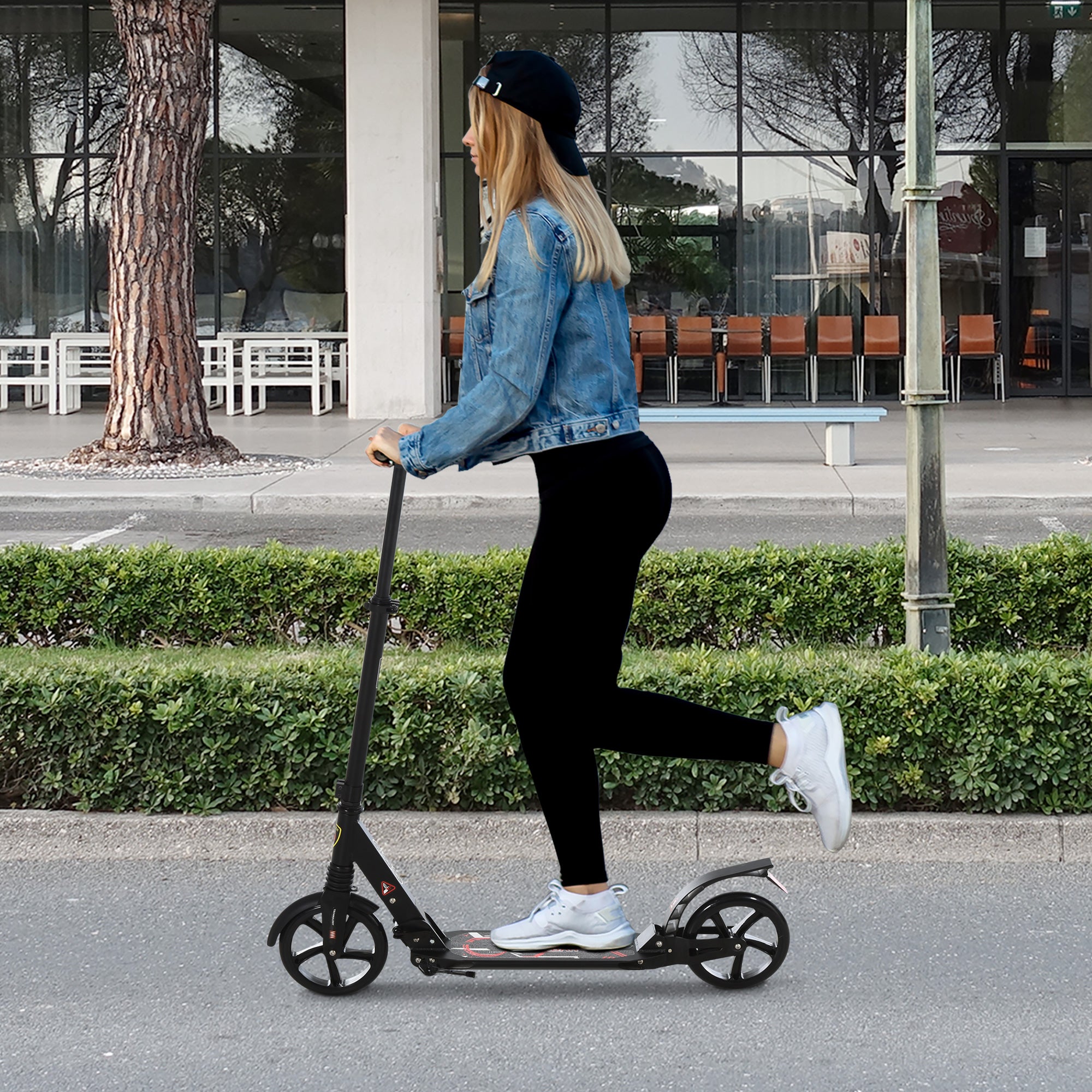 HOMCOM Folding Kick Scooter 2 Big Wheels Teens Adult 14+ Adjustable Ride On Black - North Peak Garden Furniture