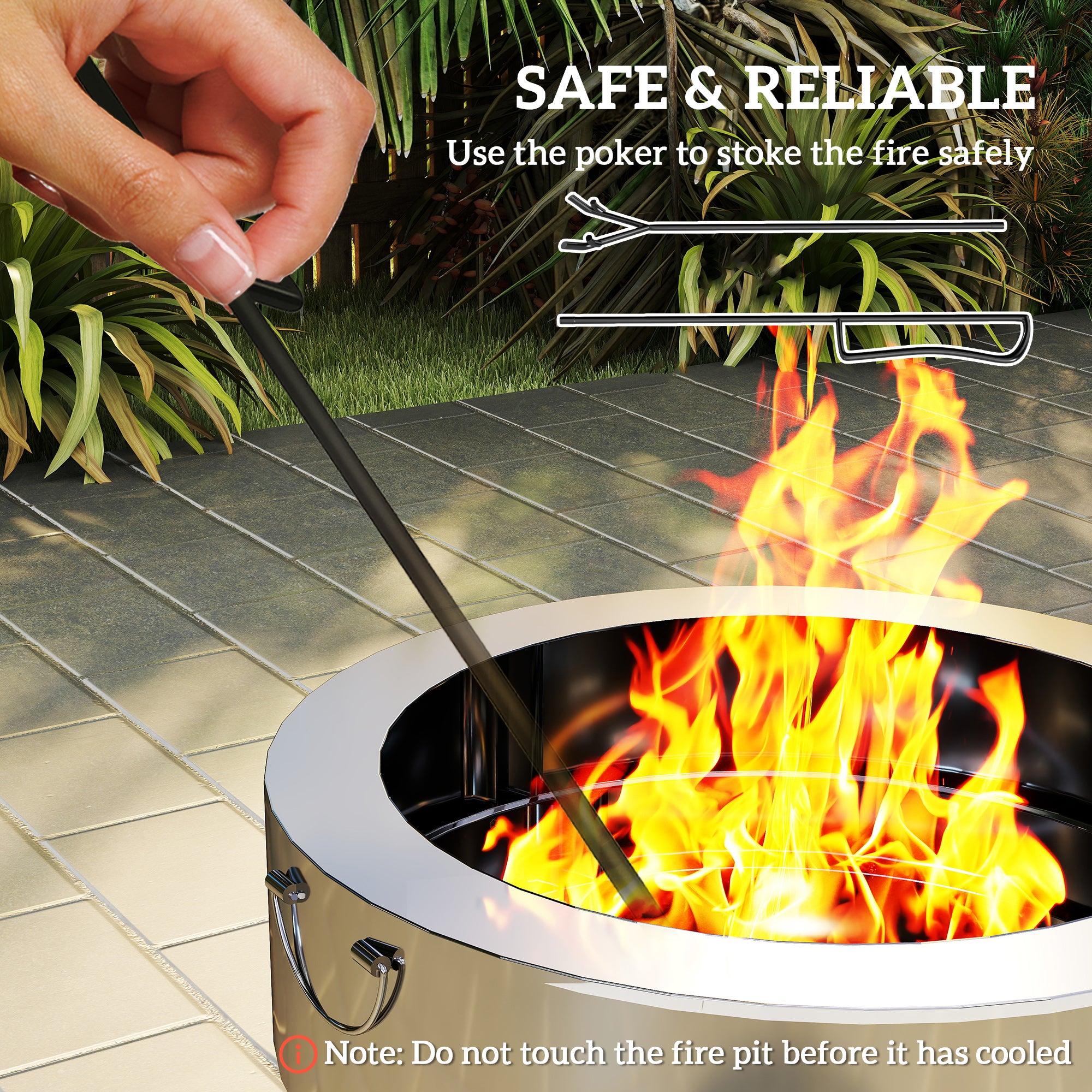 Outsunny Stainless Steel Wood-burning Fire Pit with Fire Poker - Silver - North Peak Garden Furniture