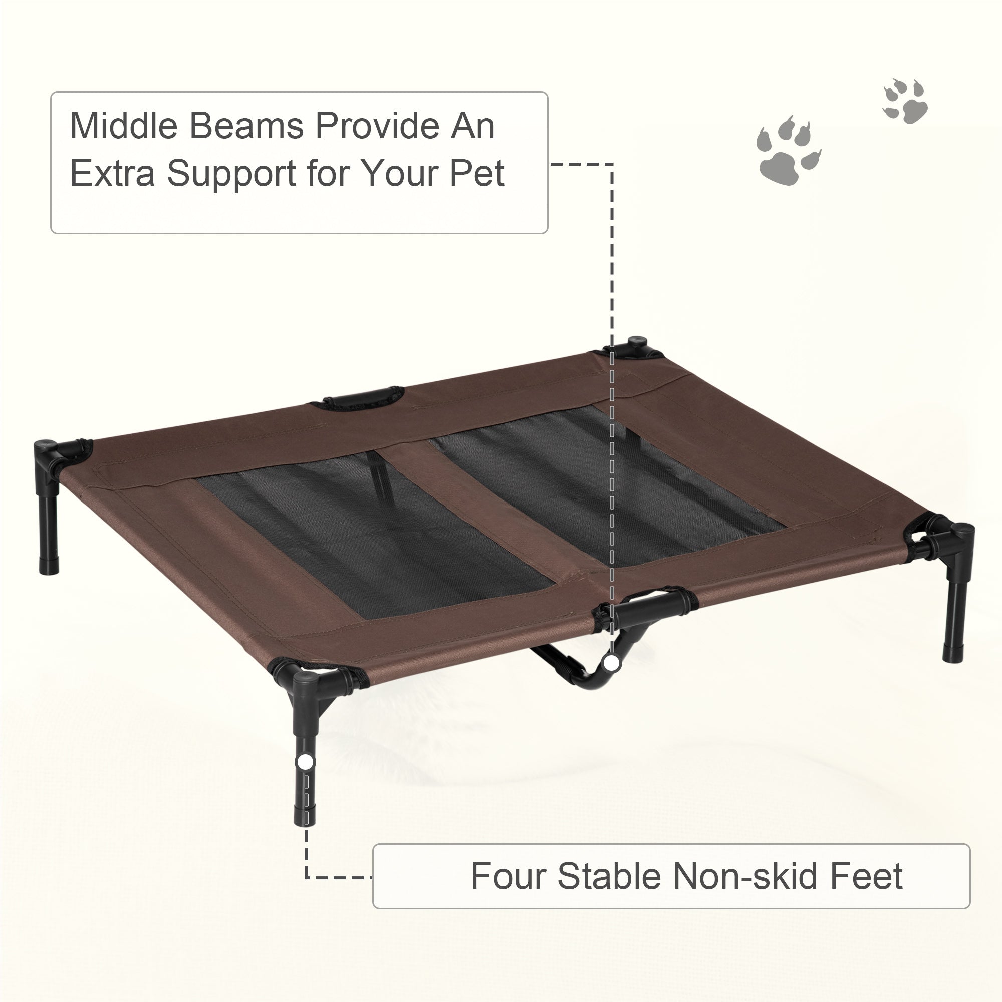 PawHut Large Raised Dog Bed Cat Elevated Lifted Cooling Portable Camping Basket Outdoor Indoor Mesh Pet Cot Metal Frame Brown - North Peak Garden Furniture