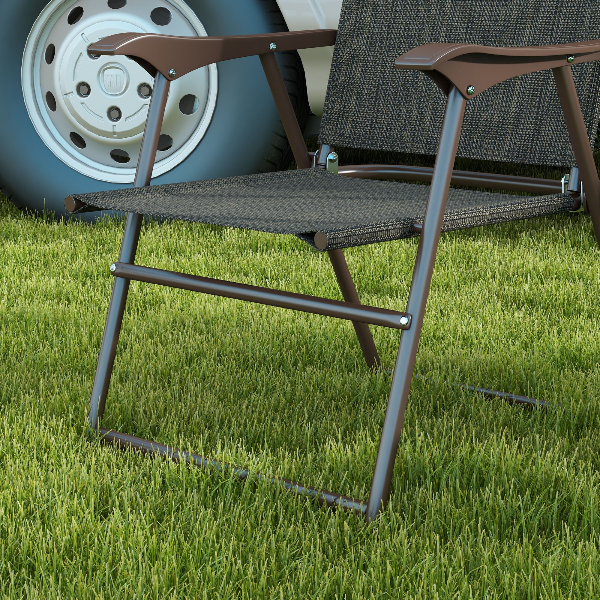 Outsunny Set of Two Folding Garden Chairs, with Fabric Mesh Seats - Dark Brown - North Peak Garden Furniture