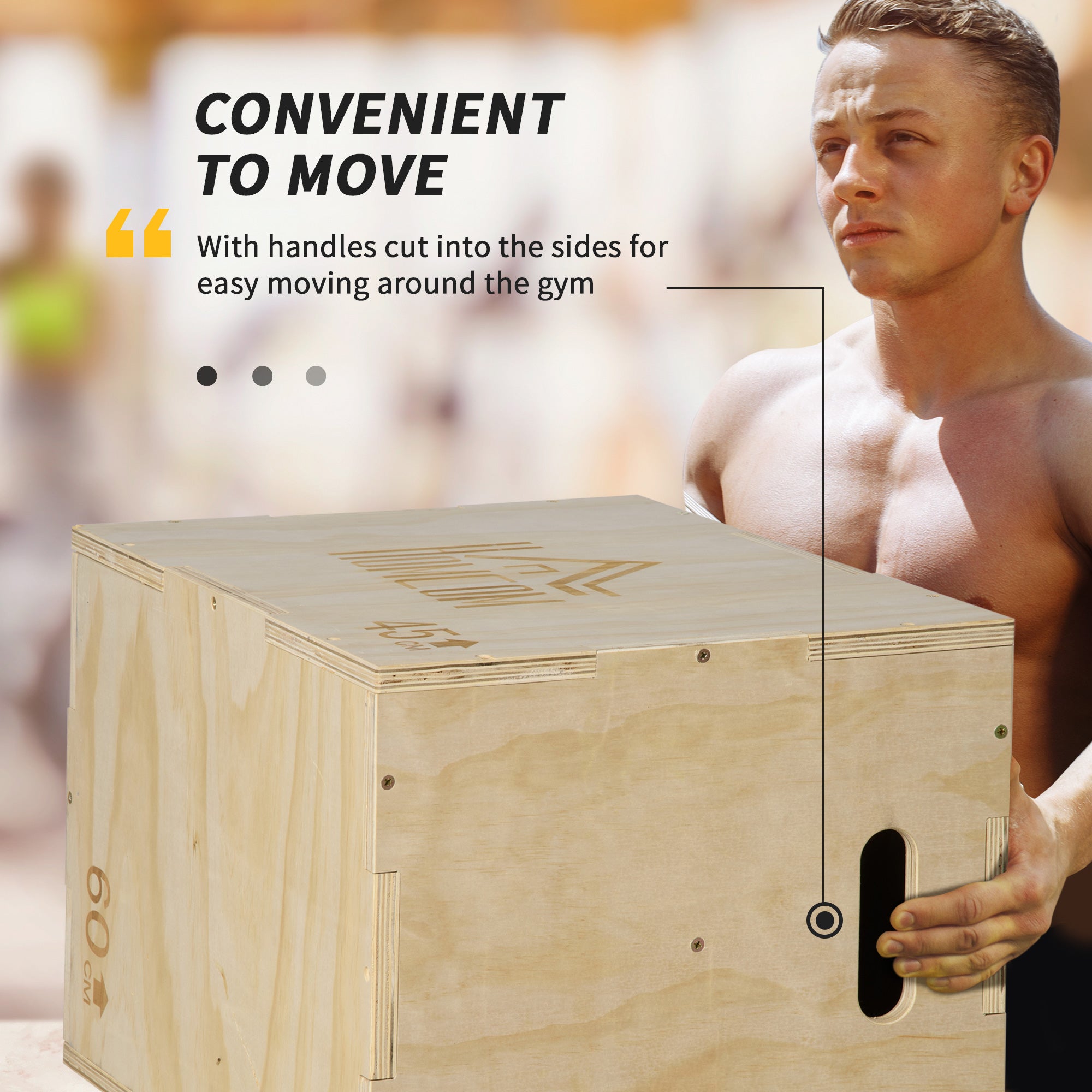 HOMCOM 3-in-1 Wooden Plyo Box, Plyometric Jump Box with Handle Openings for Home Gym, Workout Training, Natural - North Peak Garden Furniture