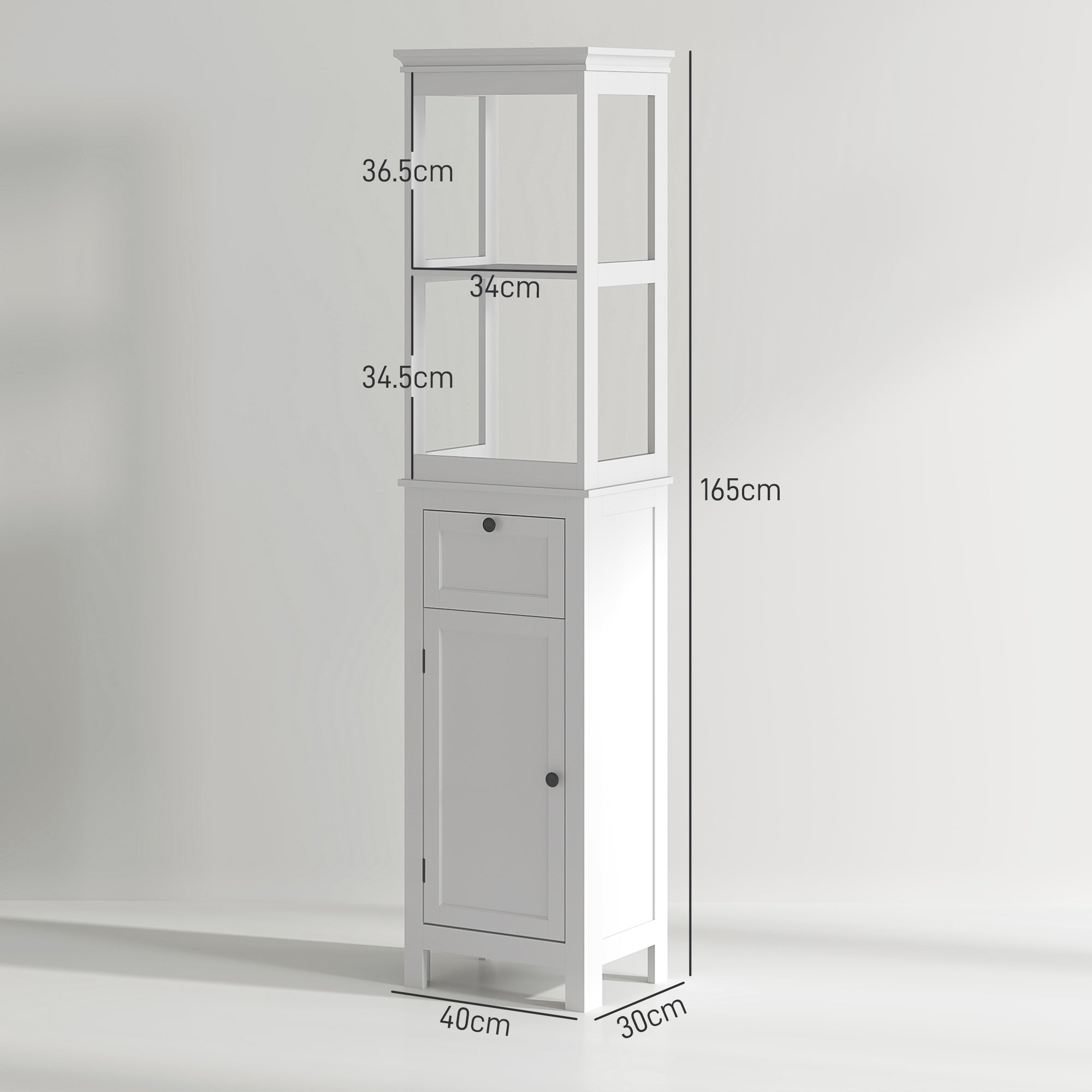 HOMCOM Tall Bathroom Cabinet, Slim Bathroom Storage Cabinet with 2 Open Shelves, Soft Close Door and Drawer, Adjustable Shelf, Narrow Cupboard Storage Unit, White - North Peak Garden Furniture