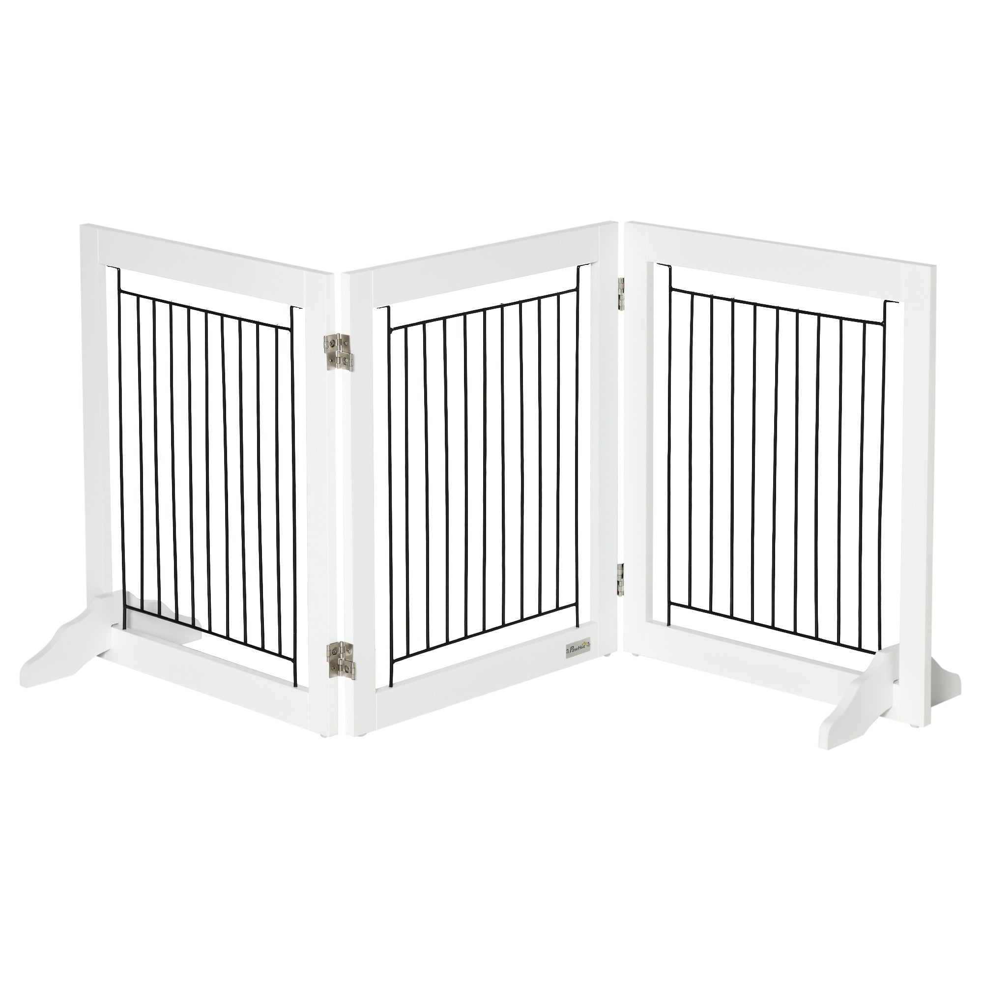 PawHut Foldable Pet Gate, with Three Panels & Two Support Feet - White