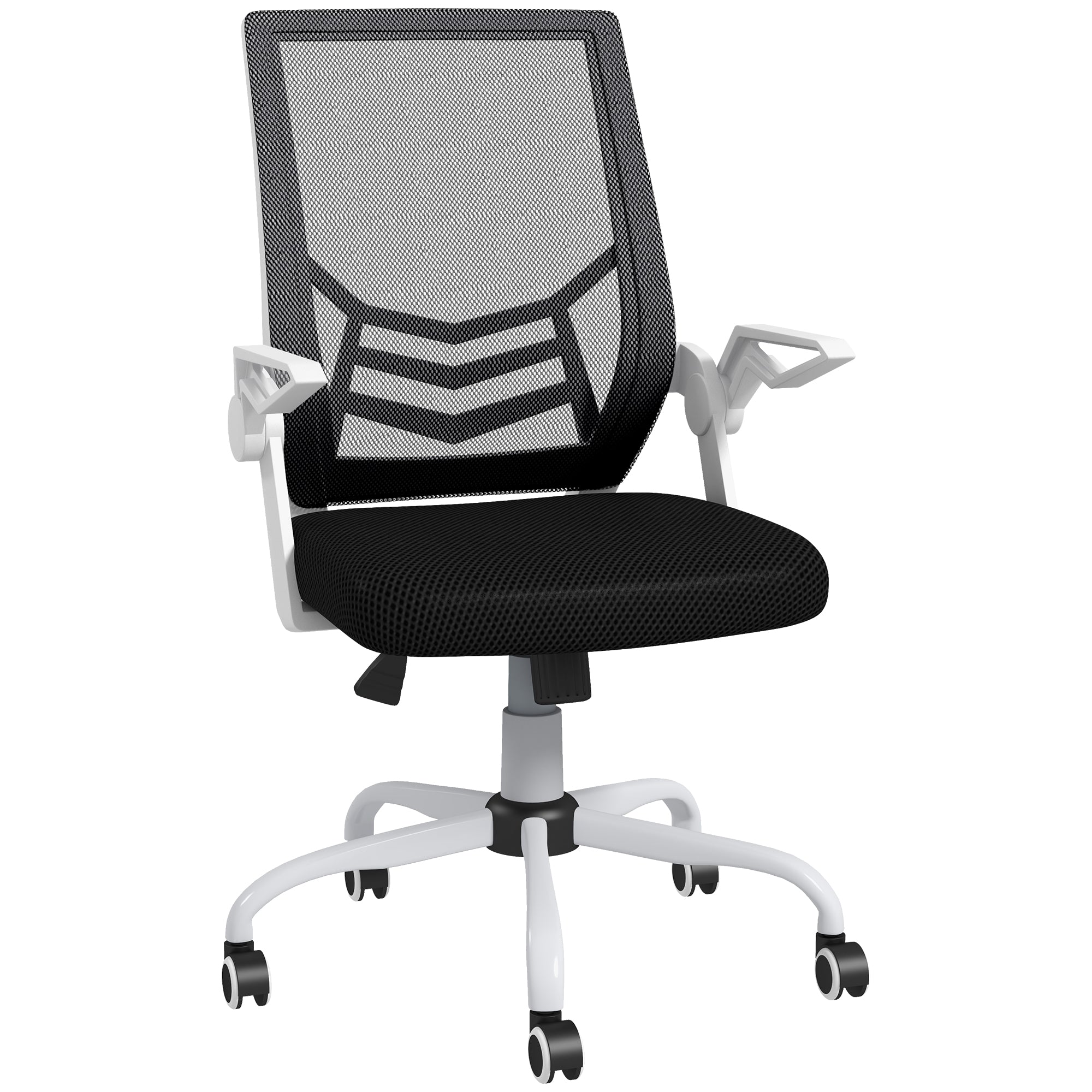 Vinsetto Mesh Office Chair, Computer Desk Chair with Flip-up Armrests, Lumbar Back Support and Swivel Wheels, Black - North Peak Garden Furniture