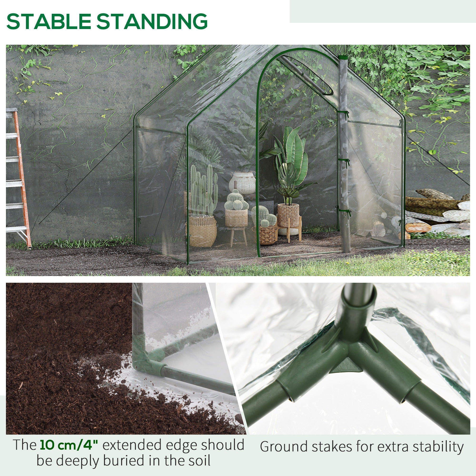 Outsunny Walk In PVC Greenhouse Garden Outdoor Flower Planter Steel Frame w/ Zipped Door & Window 180 x 100 x 168CM White - North Peak Garden Furniture