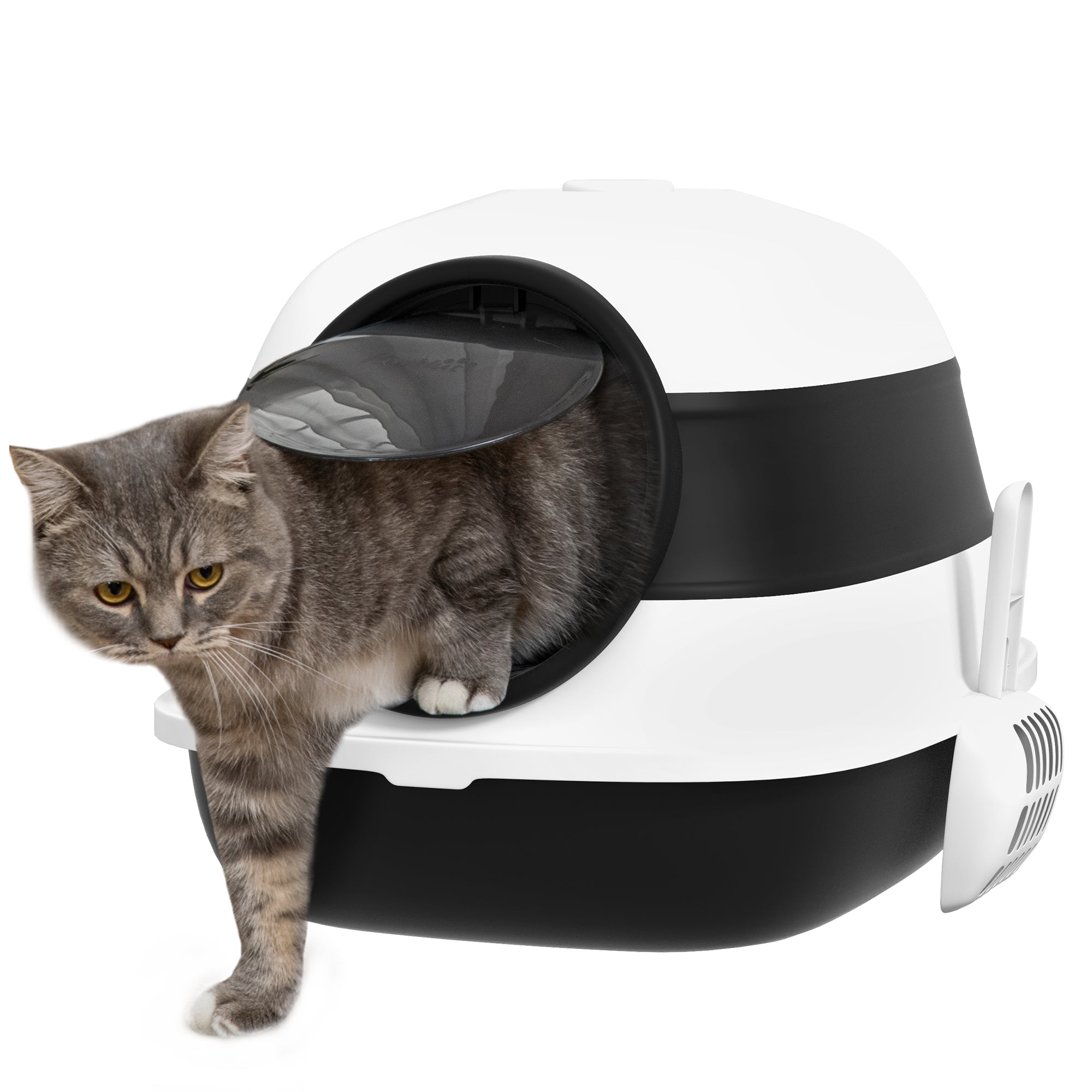PawHut Foldable Cat Litter Tray with Lid, Deodorant, Scoop, Black - North Peak Garden Furniture