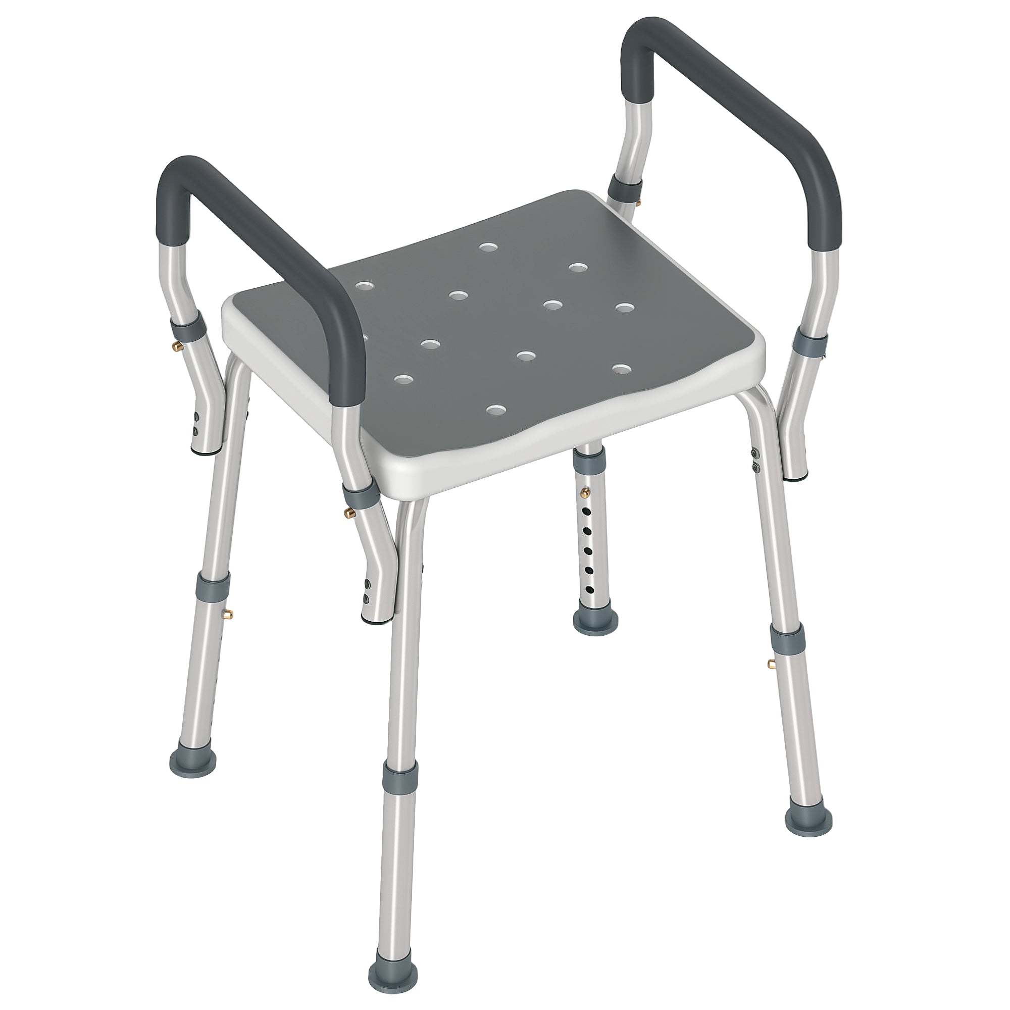 HOMCOM Portable Shower Stool, Non-Slip Shower Chair with Adjustable Height, Rust-Free Aluminium Bath Chair for Elderly, Disabled, Grey
