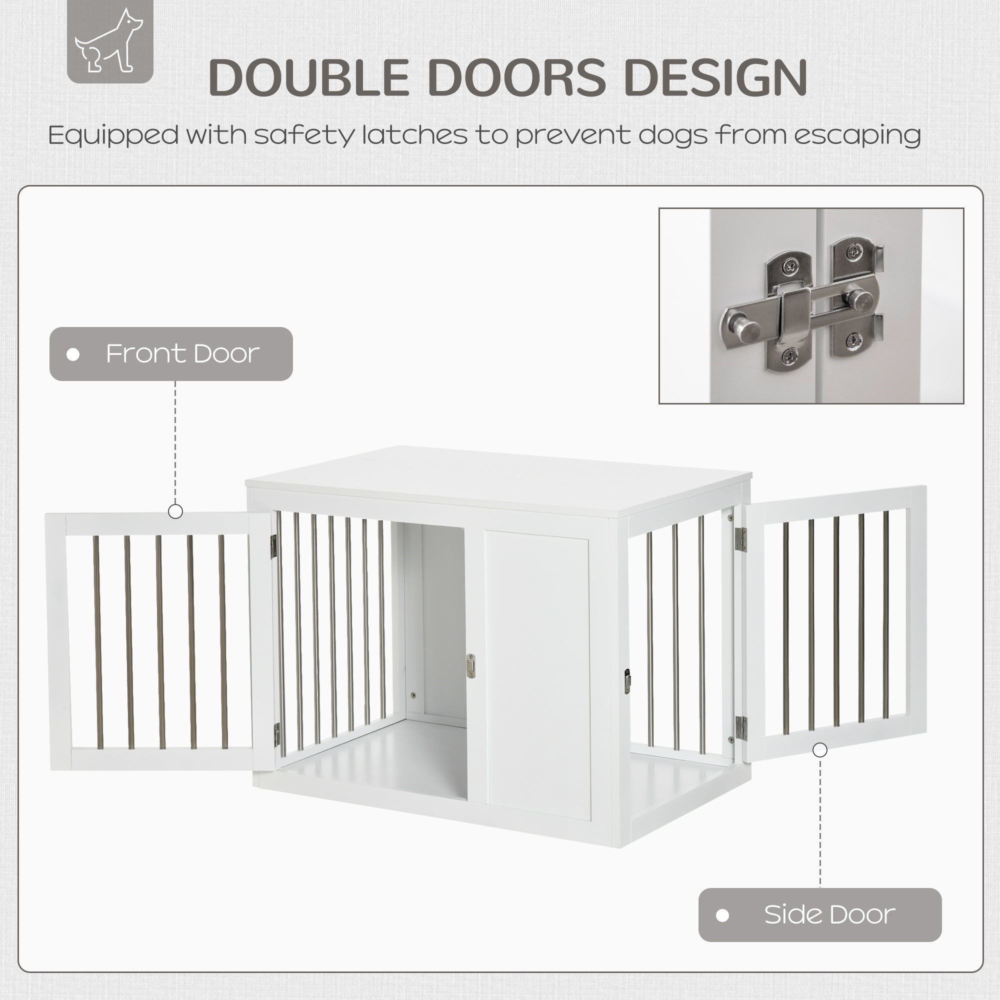 PawHut 2-in-1 Dog Cage and Side Table, with Two Lockable Doors, for Medium Dogs - White - North Peak Garden Furniture