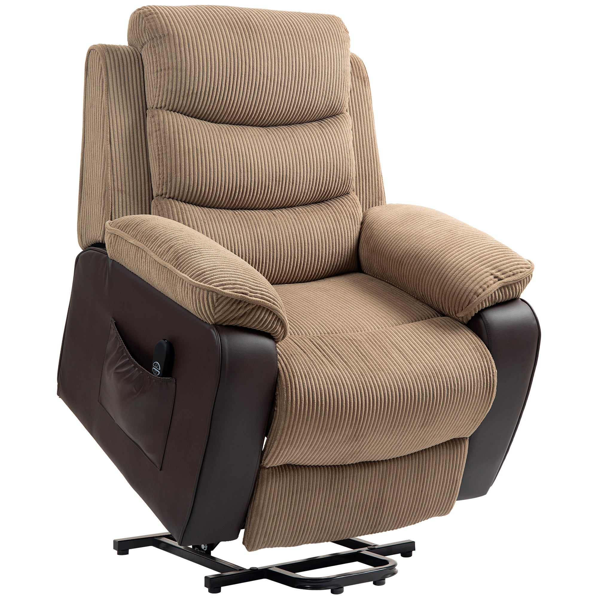 HOMCOM Power Lift Recliner Chair for Elderly, Patchwork Design Oversized Electric Riser and Recliner Armchair for Living Room with Remote Control and 2 Side Pockets, Brown - North Peak Garden Furniture