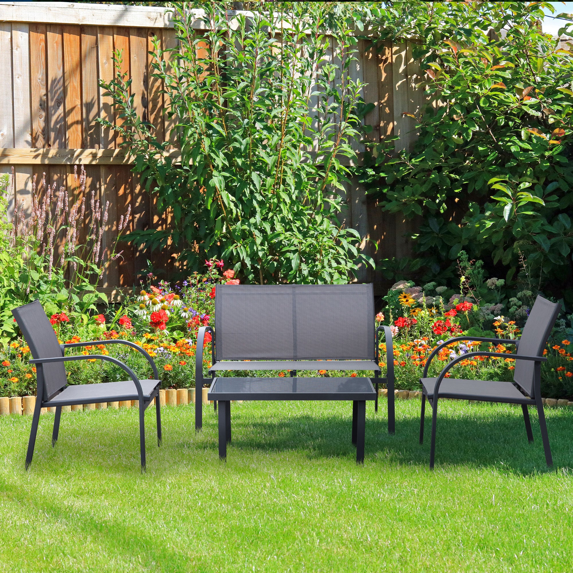 Outsunny Four-Piece Minimal Garden Patio Set - Grey - North Peak Garden Furniture