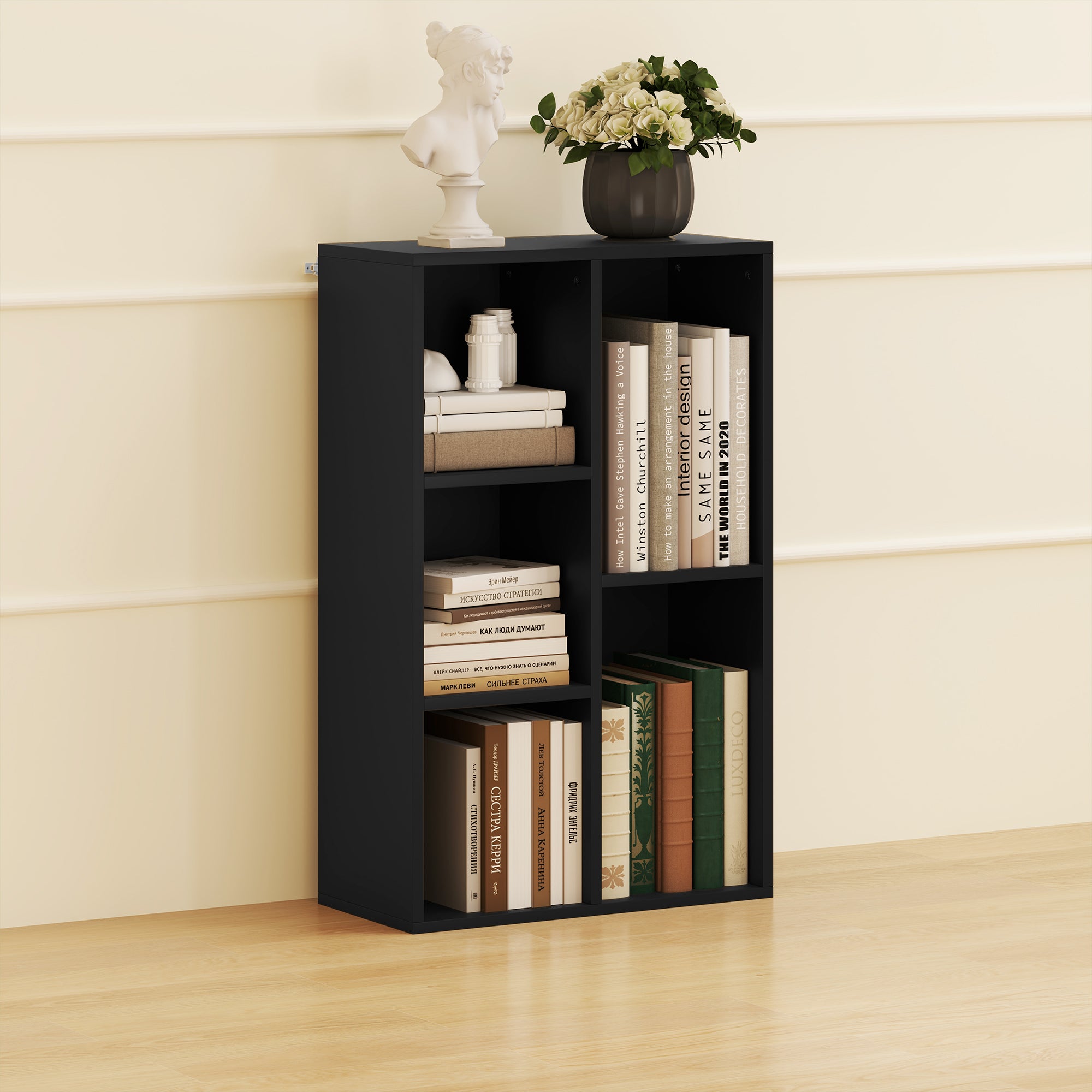 HOMCOM 2-Tier Bookshelf with 5 Compartments - Black - North Peak Garden Furniture