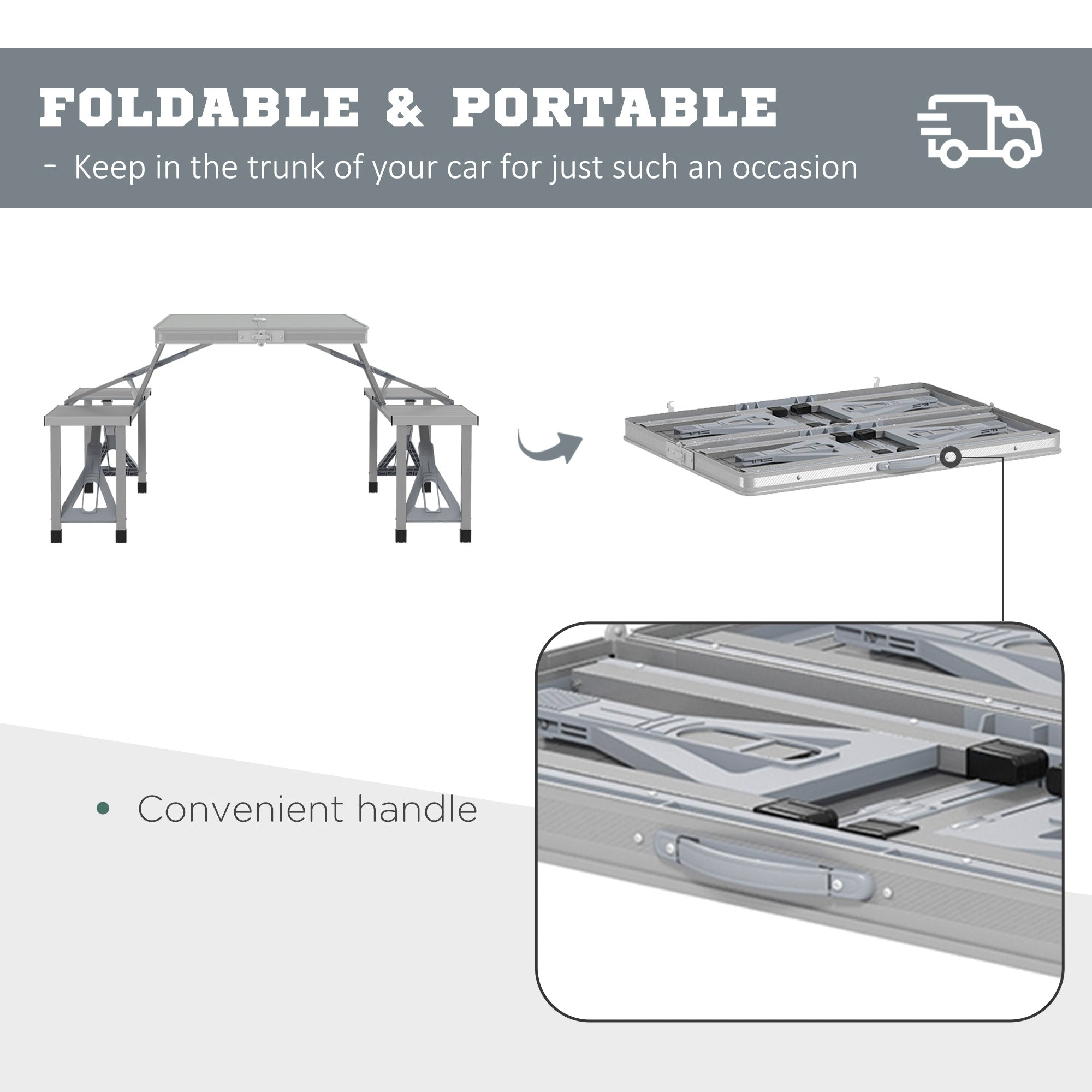 Outsunny Folding Picnic Table with 4 Seats and Umbrella Hole - Grey - North Peak Garden Furniture