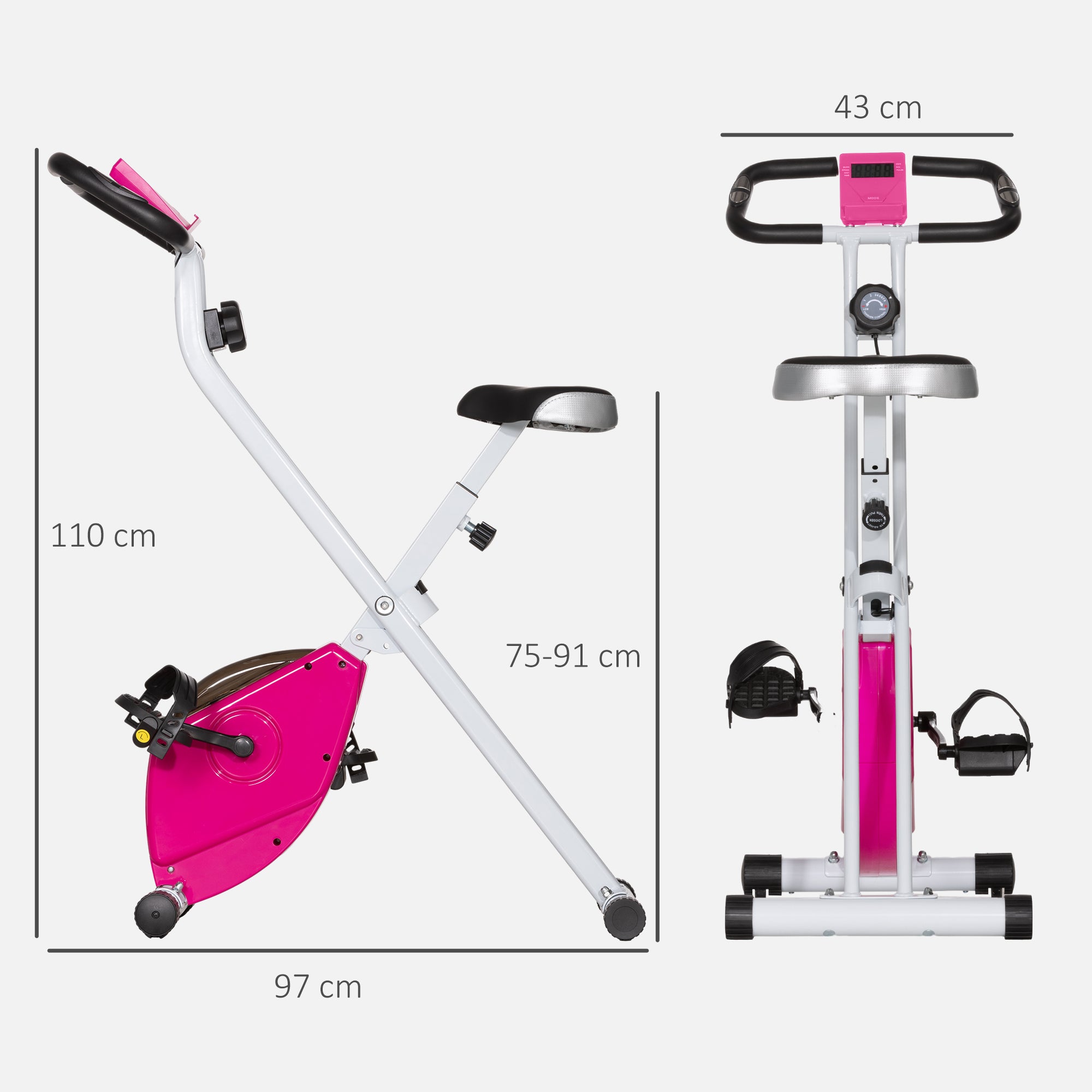 SPORTNOW Folding and Quiet Exercise Bike with 8-Level Magnetic Resistance and Heart Rate Sensor, for Home Gym, Pink and White - North Peak Garden Furniture